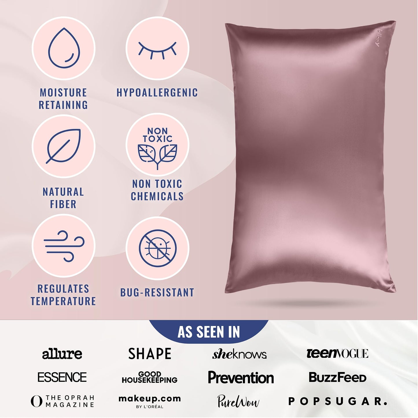 Blissy Silk Pillowcase - 100% Pure Mulberry Silk - 22 Momme 6A High-Grade Fibers - Silk Pillow Cover for Hair & Skin - Regular, Queen & King with Hidden Zipper (Queen, Blissy White)