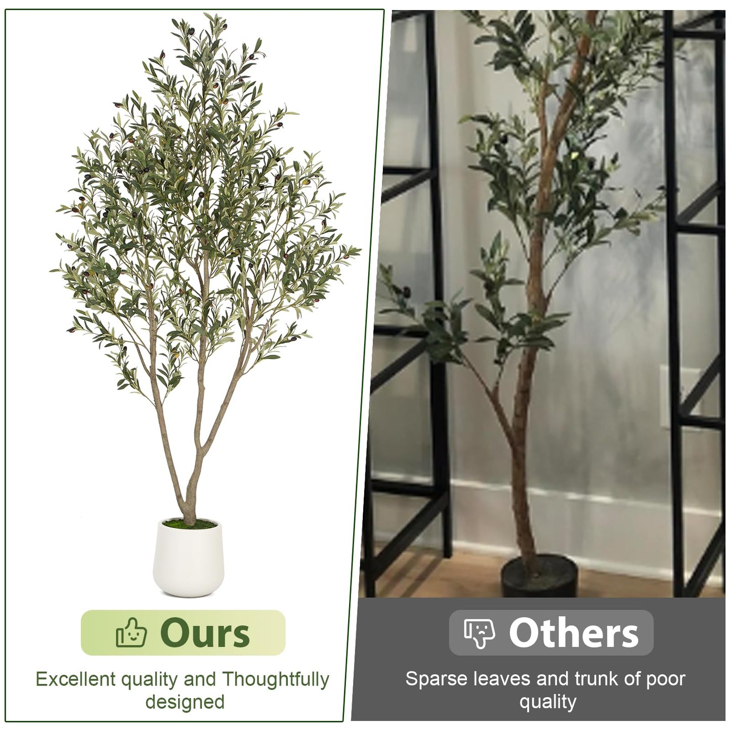 Olive Trees Artificial Indoor, 5FT Tall Faux Olive Tree with White Tall Planter, Artificial Plants with Natural Wood Trunk and Lifelike Fruits for Home Office Decor