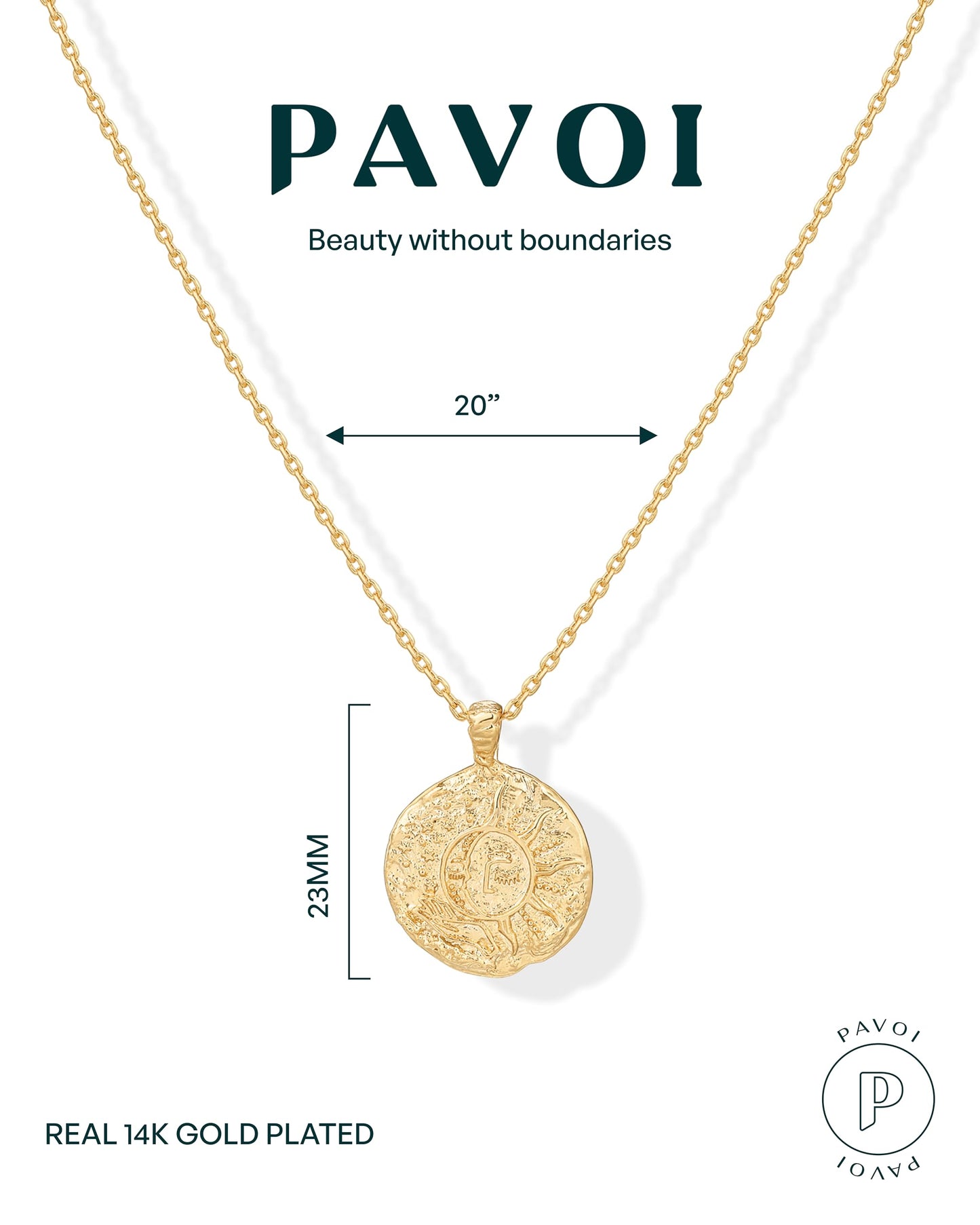 PAVOI 14K Gold Plated Engraved Coin Pendant Necklaces for Women | Byzantine Coin Pendants | Bohemian Necklace