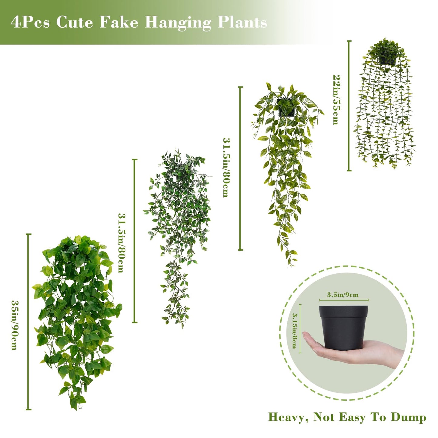 BLEUM CADE Fake Hanging Plants, 2pcs Artificial Hanging Plant, Faux Pothos Vines Hanging Plant Greenery for Wall Home Living Room Indoor Outdoor Decor (No Baskets)