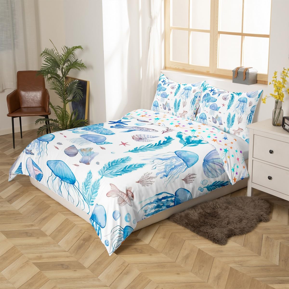 Feelyou Blue Marble Bedding Duvet Cover Set Modern Marble Aesthetic Bedding Set Retro Watercolor Artwork Design Comforter Cover Set Abstract Marble Texture Printed Bedspread Cover King, No Comforter