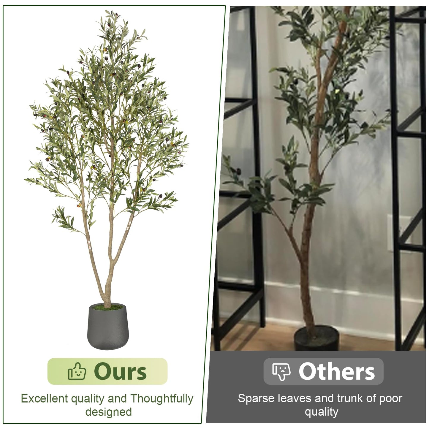 Olive Trees Artificial Indoor, 5FT Tall Faux Olive Tree with White Tall Planter, Artificial Plants with Natural Wood Trunk and Lifelike Fruits for Home Office Decor