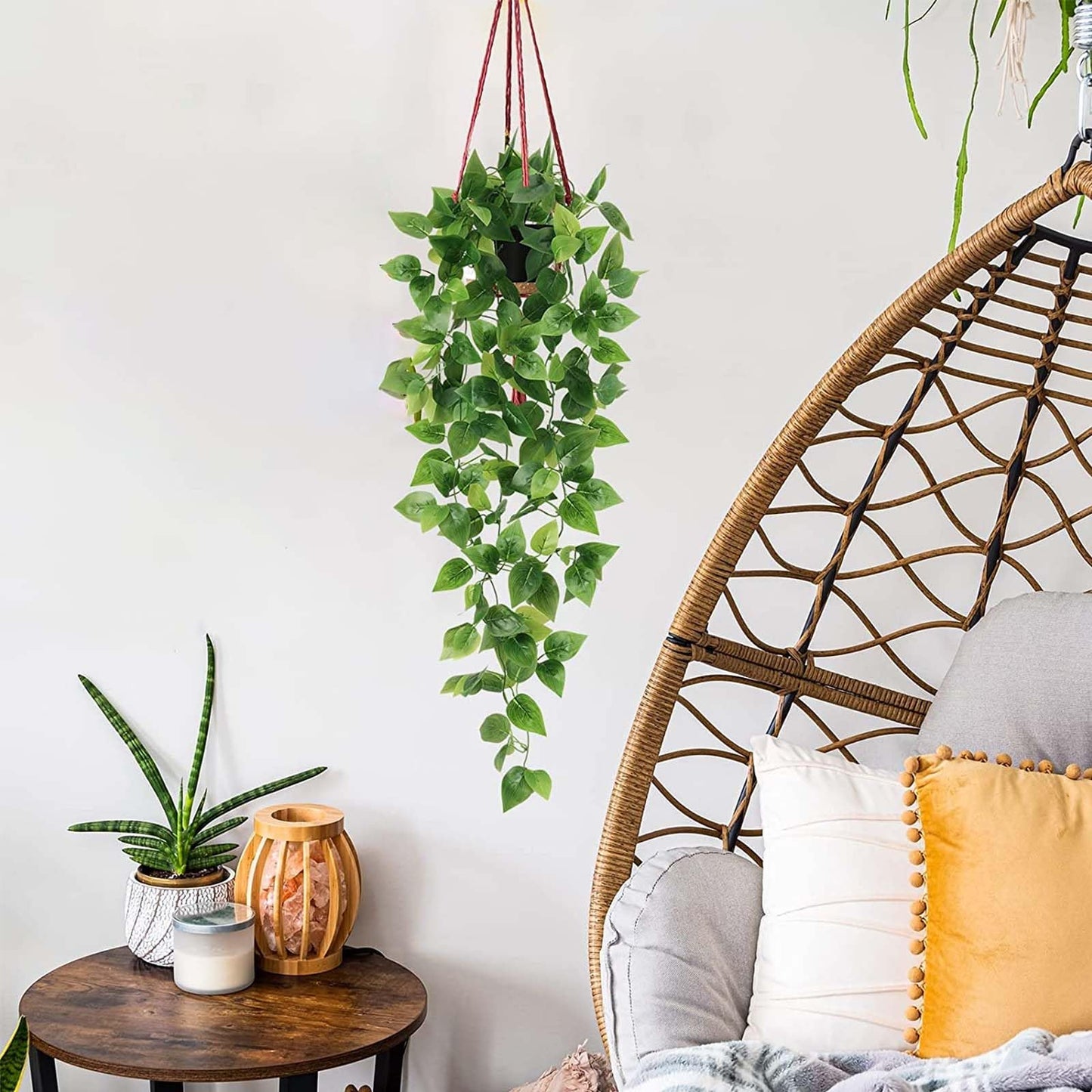 BLEUM CADE Fake Hanging Plants, 2pcs Artificial Hanging Plant, Faux Pothos Vines Hanging Plant Greenery for Wall Home Living Room Indoor Outdoor Decor (No Baskets)