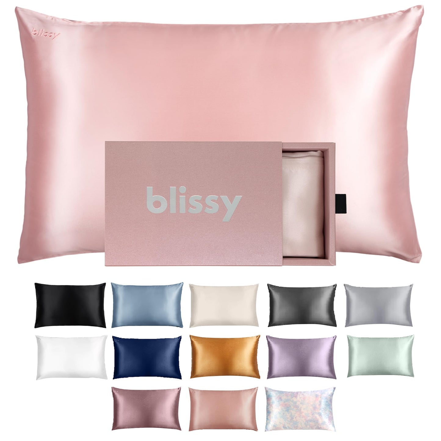 Blissy Silk Pillowcase - 100% Pure Mulberry Silk - 22 Momme 6A High-Grade Fibers - Silk Pillow Cover for Hair & Skin - Regular, Queen & King with Hidden Zipper (Queen, Blissy White)