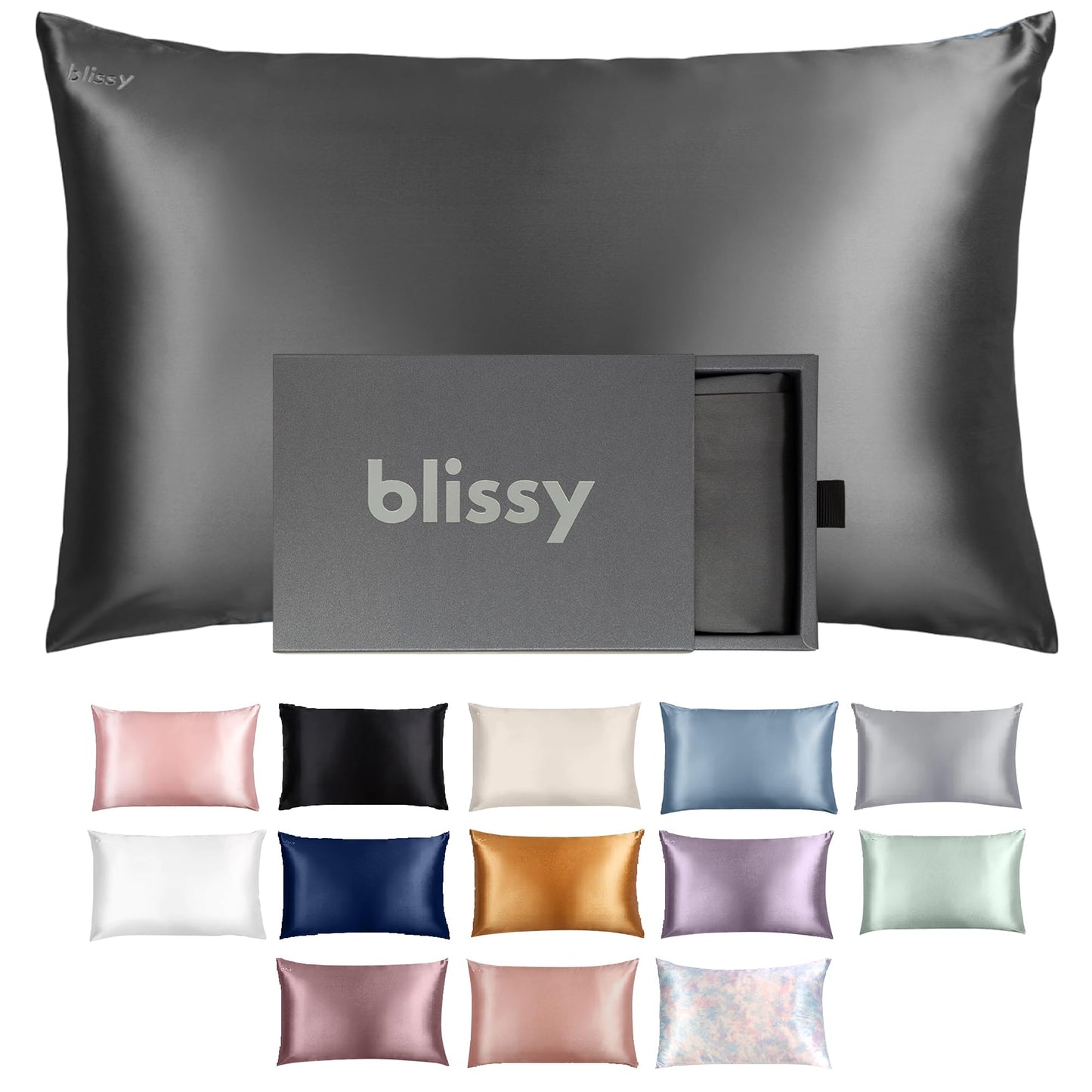 Blissy Silk Pillowcase - 100% Pure Mulberry Silk - 22 Momme 6A High-Grade Fibers - Silk Pillow Cover for Hair & Skin - Regular, Queen & King with Hidden Zipper (Queen, Blissy White)