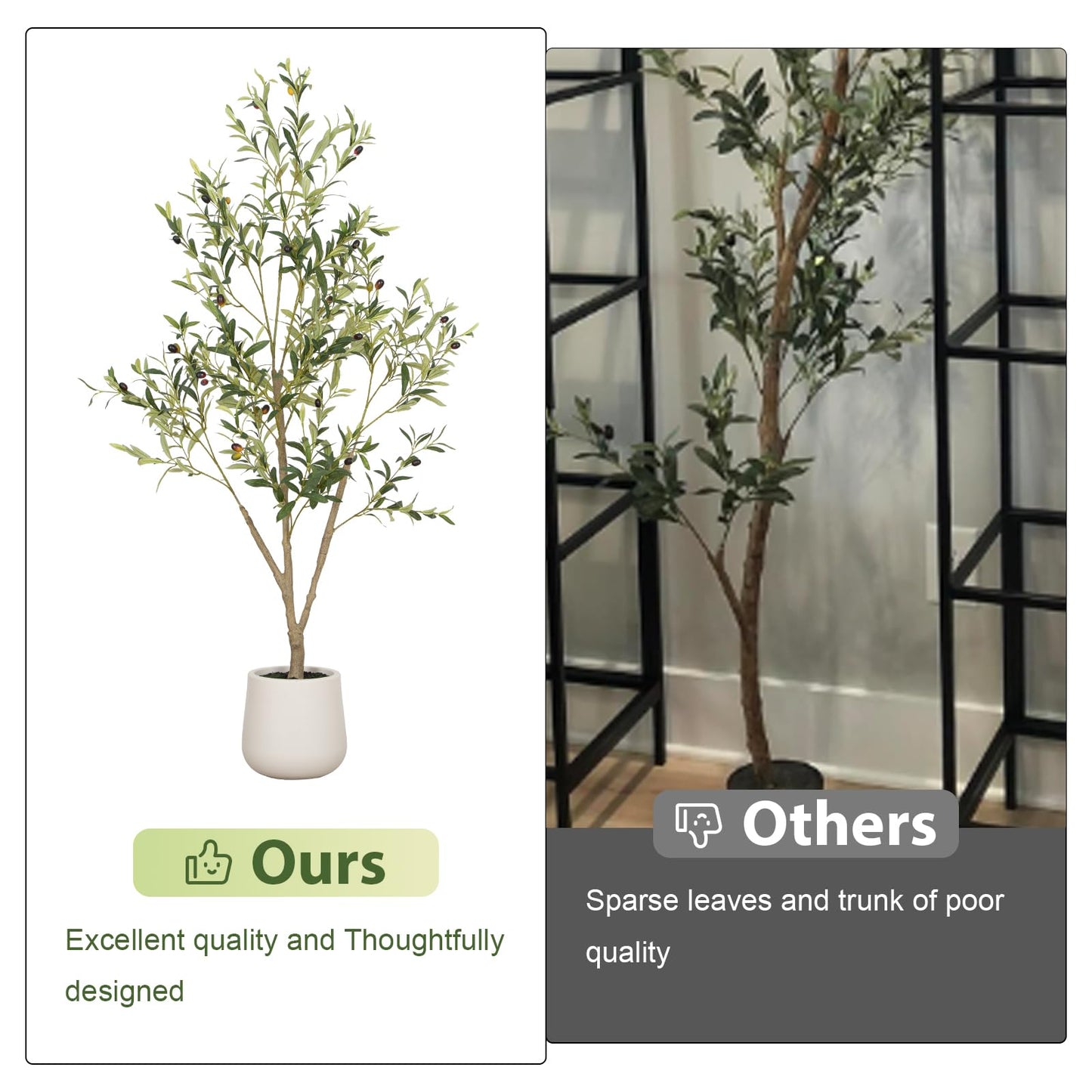 Olive Trees Artificial Indoor, 5FT Tall Faux Olive Tree with White Tall Planter, Artificial Plants with Natural Wood Trunk and Lifelike Fruits for Home Office Decor