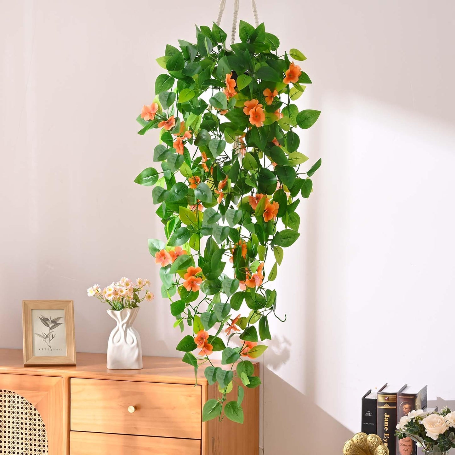 BLEUM CADE Fake Hanging Plants, 2pcs Artificial Hanging Plant, Faux Pothos Vines Hanging Plant Greenery for Wall Home Living Room Indoor Outdoor Decor (No Baskets)