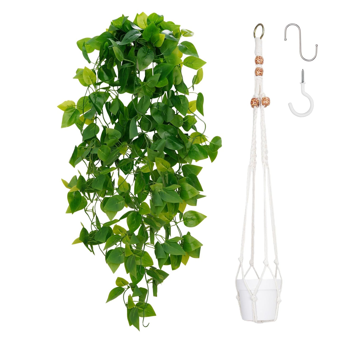 BLEUM CADE Fake Hanging Plants, 2pcs Artificial Hanging Plant, Faux Pothos Vines Hanging Plant Greenery for Wall Home Living Room Indoor Outdoor Decor (No Baskets)