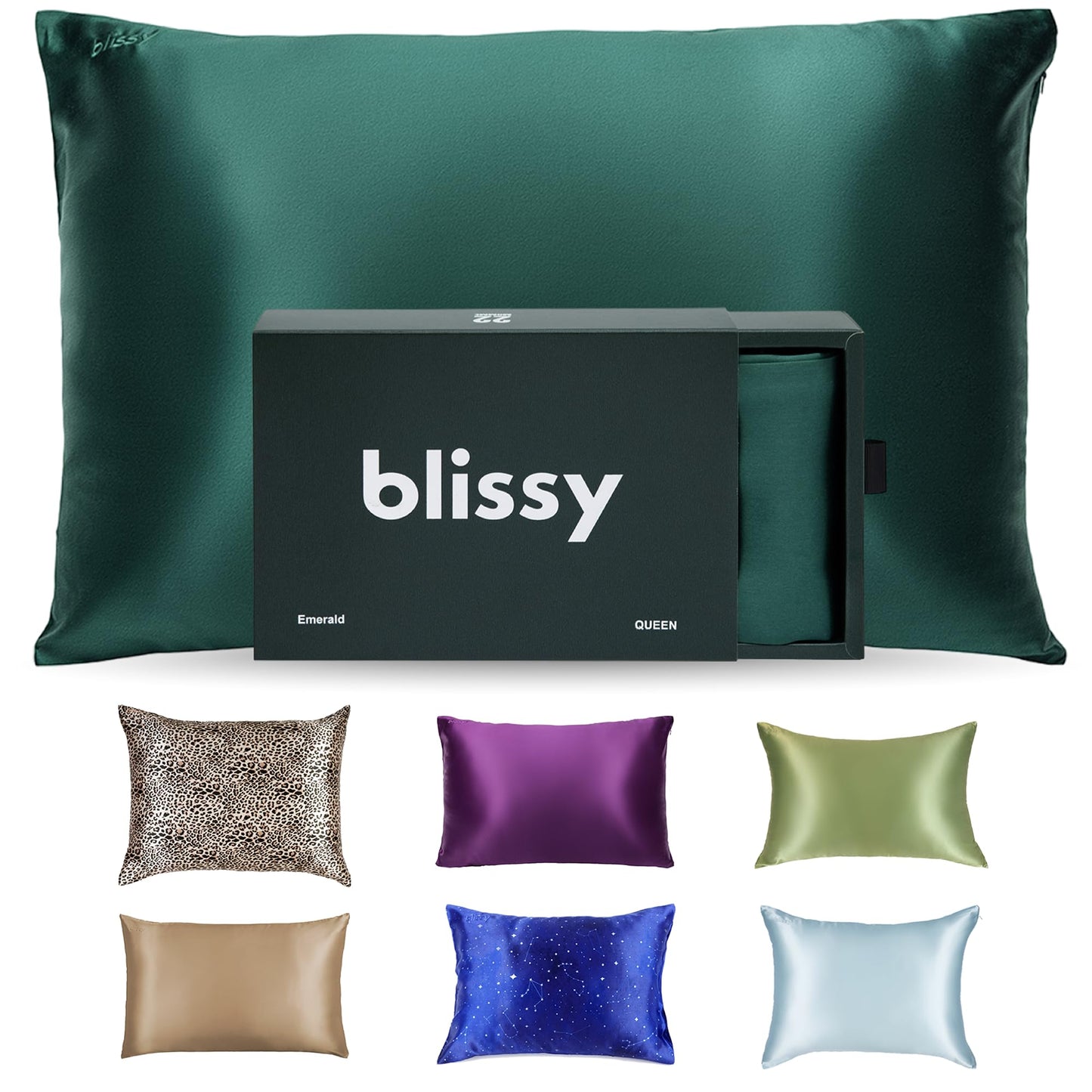 Blissy Silk Pillowcase - 100% Pure Mulberry Silk - 22 Momme 6A High-Grade Fibers - Silk Pillow Cover for Hair & Skin - Regular, Queen & King with Hidden Zipper (Queen, Blissy White)