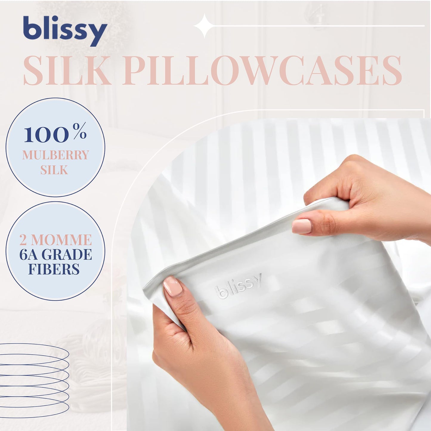 Blissy Silk Pillowcase - 100% Pure Mulberry Silk - 22 Momme 6A High-Grade Fibers - Silk Pillow Cover for Hair & Skin - Regular, Queen & King with Hidden Zipper (Queen, Blissy White)