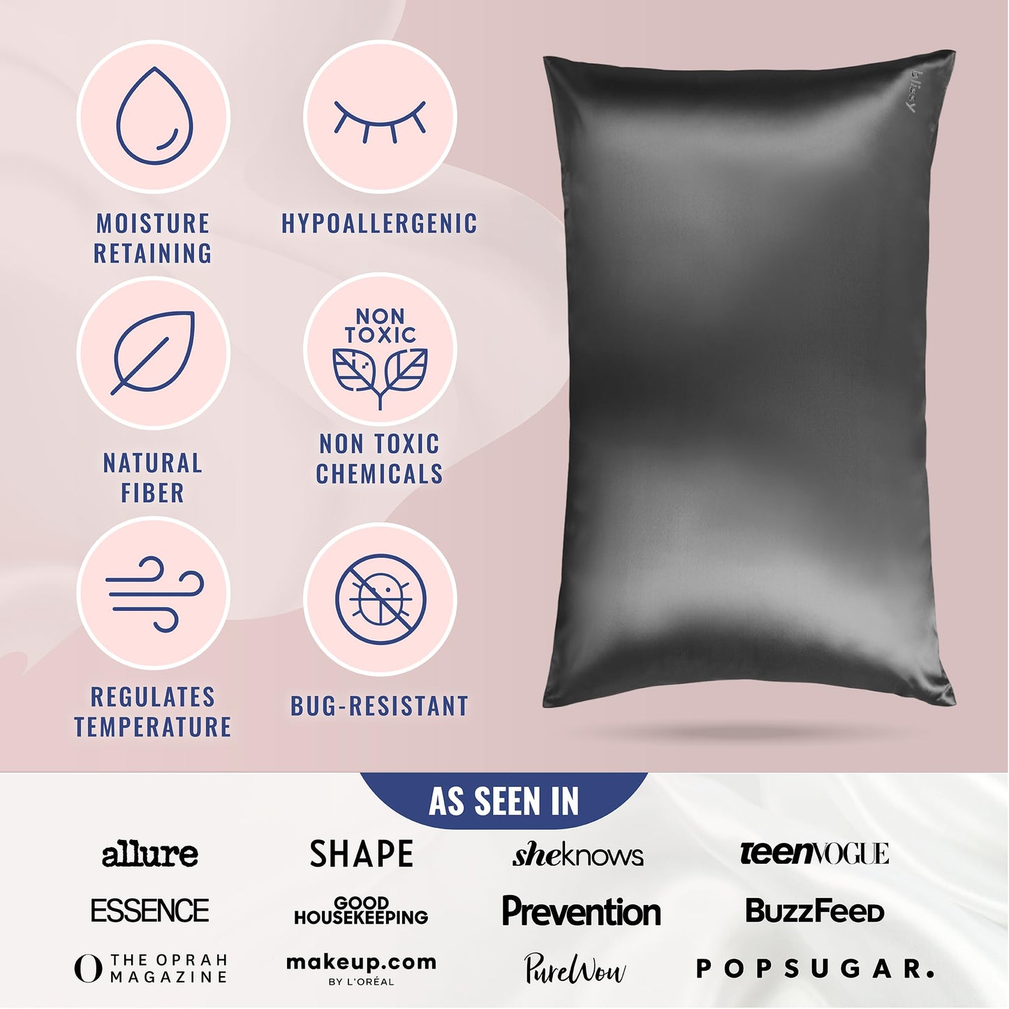 Blissy Silk Pillowcase - 100% Pure Mulberry Silk - 22 Momme 6A High-Grade Fibers - Silk Pillow Cover for Hair & Skin - Regular, Queen & King with Hidden Zipper (Queen, Blissy White)