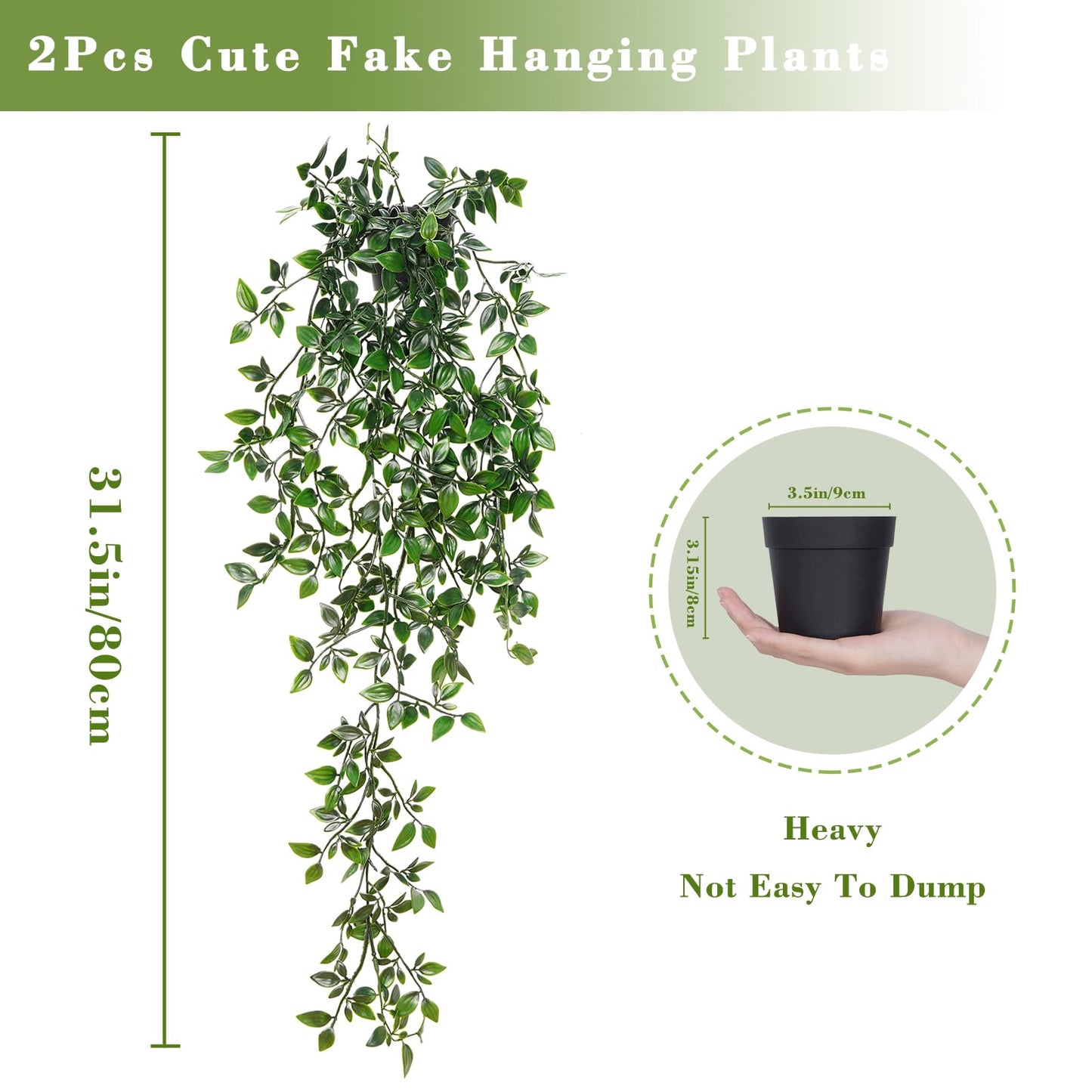 BLEUM CADE Fake Hanging Plants, 2pcs Artificial Hanging Plant, Faux Pothos Vines Hanging Plant Greenery for Wall Home Living Room Indoor Outdoor Decor (No Baskets)