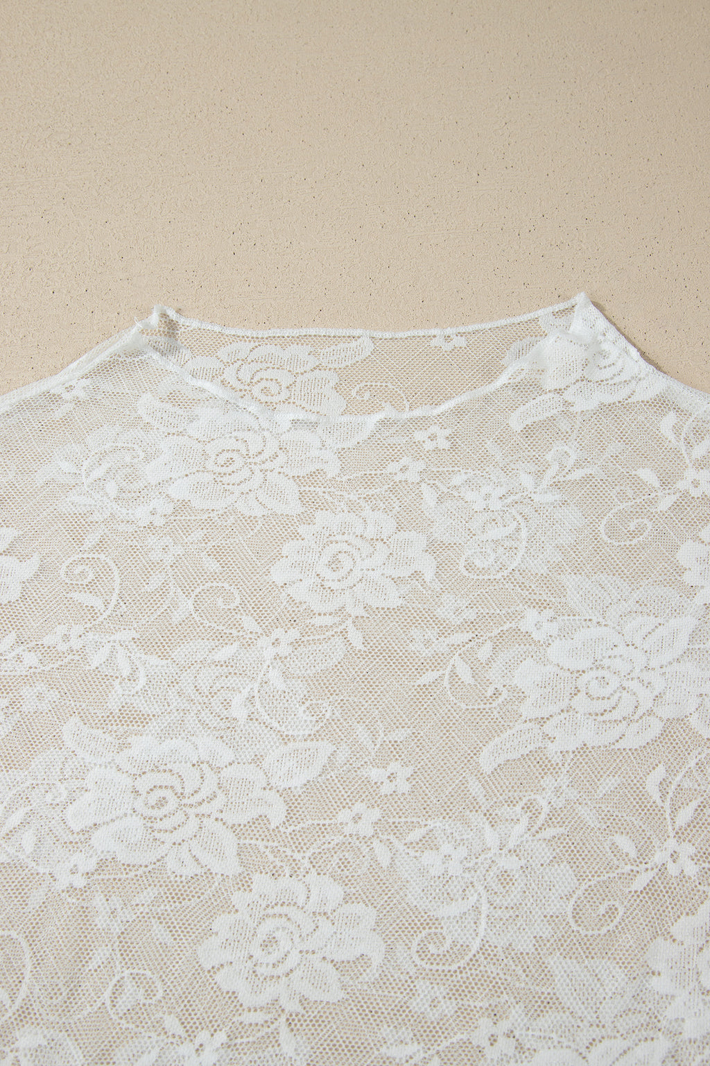White Plus Size Floral Mesh Long Sleeve Top
