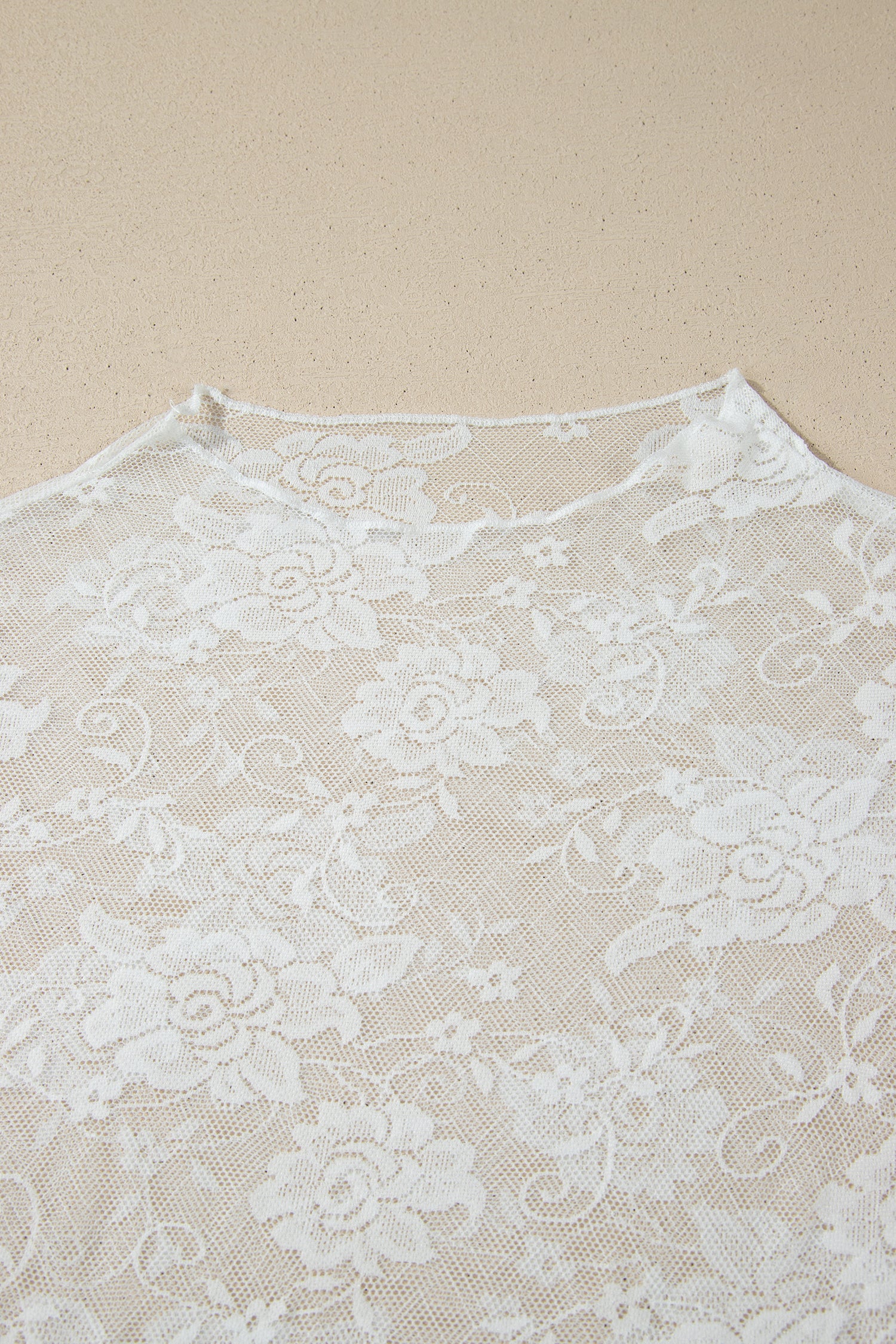 White Plus Size Floral Mesh Long Sleeve Top