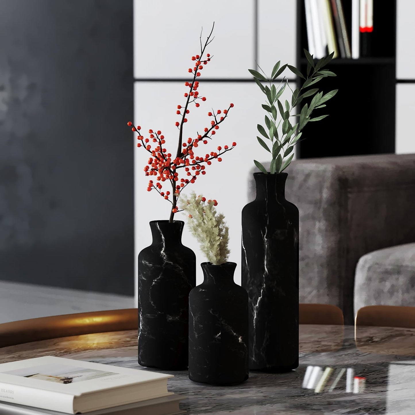 Creative Scents Matte Black Vase Set - Vases Home Decor, Premuim Quality for Holding Pampas Grass, Dried/Fresh Flowers, Vases for Decor - Kitchen, Bedroom, Office, Living Room, or Shelf Decor