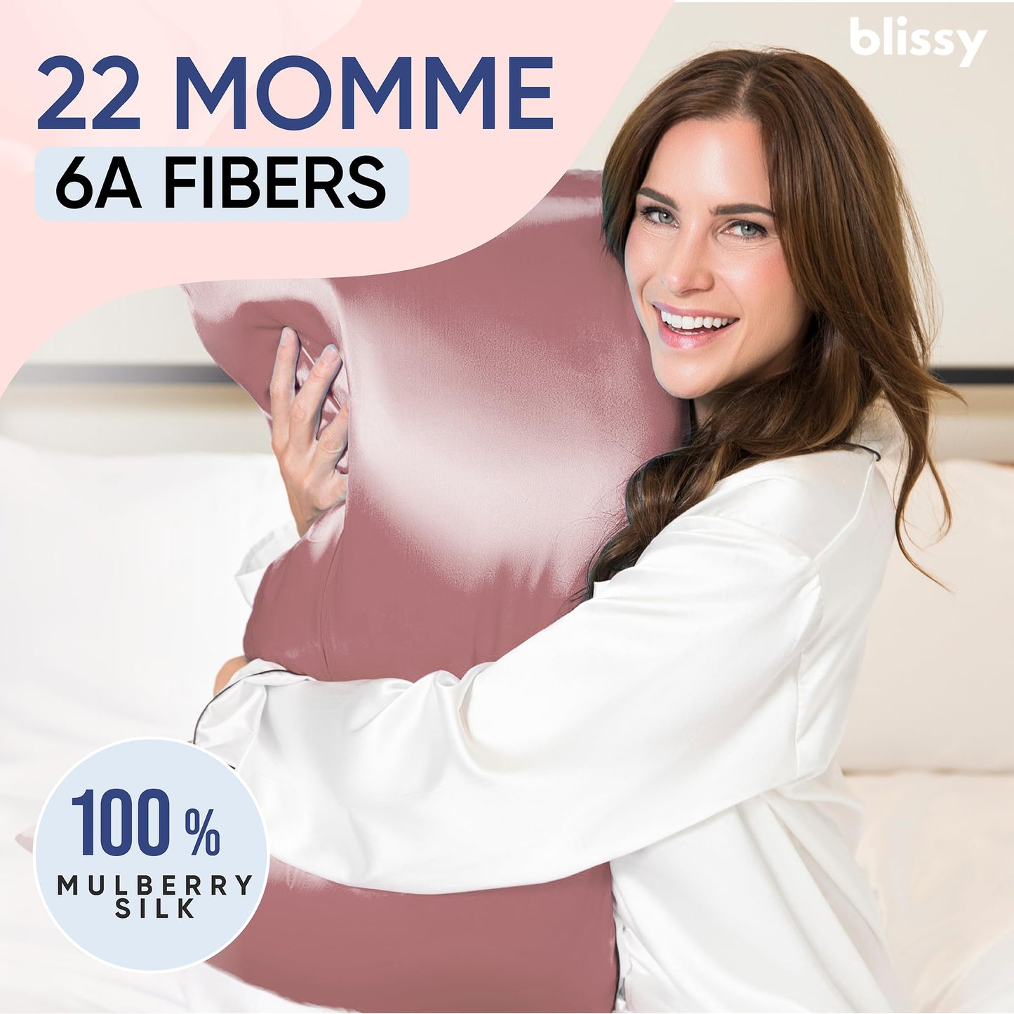 Blissy Silk Pillowcase - 100% Pure Mulberry Silk - 22 Momme 6A High-Grade Fibers - Silk Pillow Cover for Hair & Skin - Regular, Queen & King with Hidden Zipper (Queen, Blissy White)