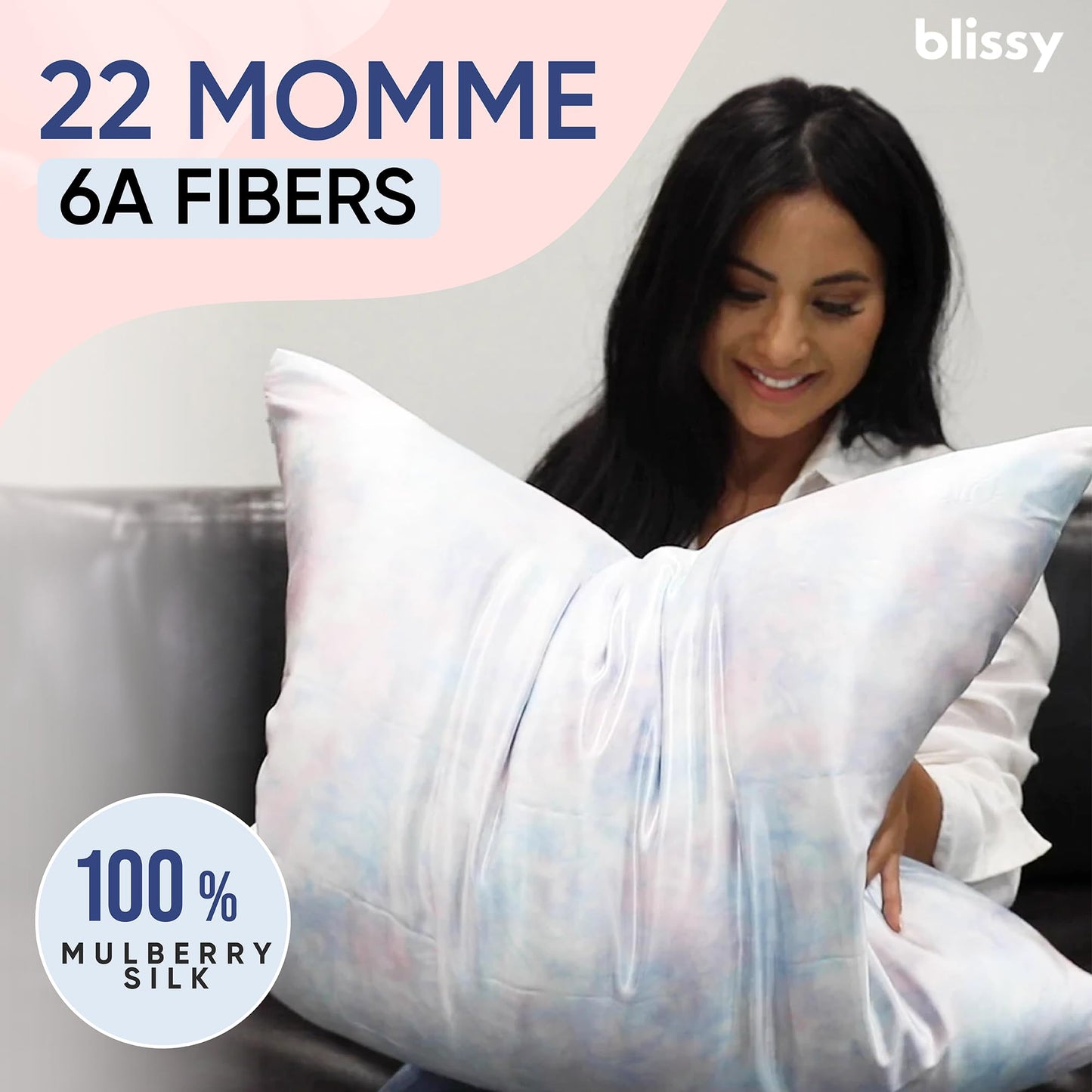 Blissy Silk Pillowcase - 100% Pure Mulberry Silk - 22 Momme 6A High-Grade Fibers - Silk Pillow Cover for Hair & Skin - Regular, Queen & King with Hidden Zipper (Queen, Blissy White)