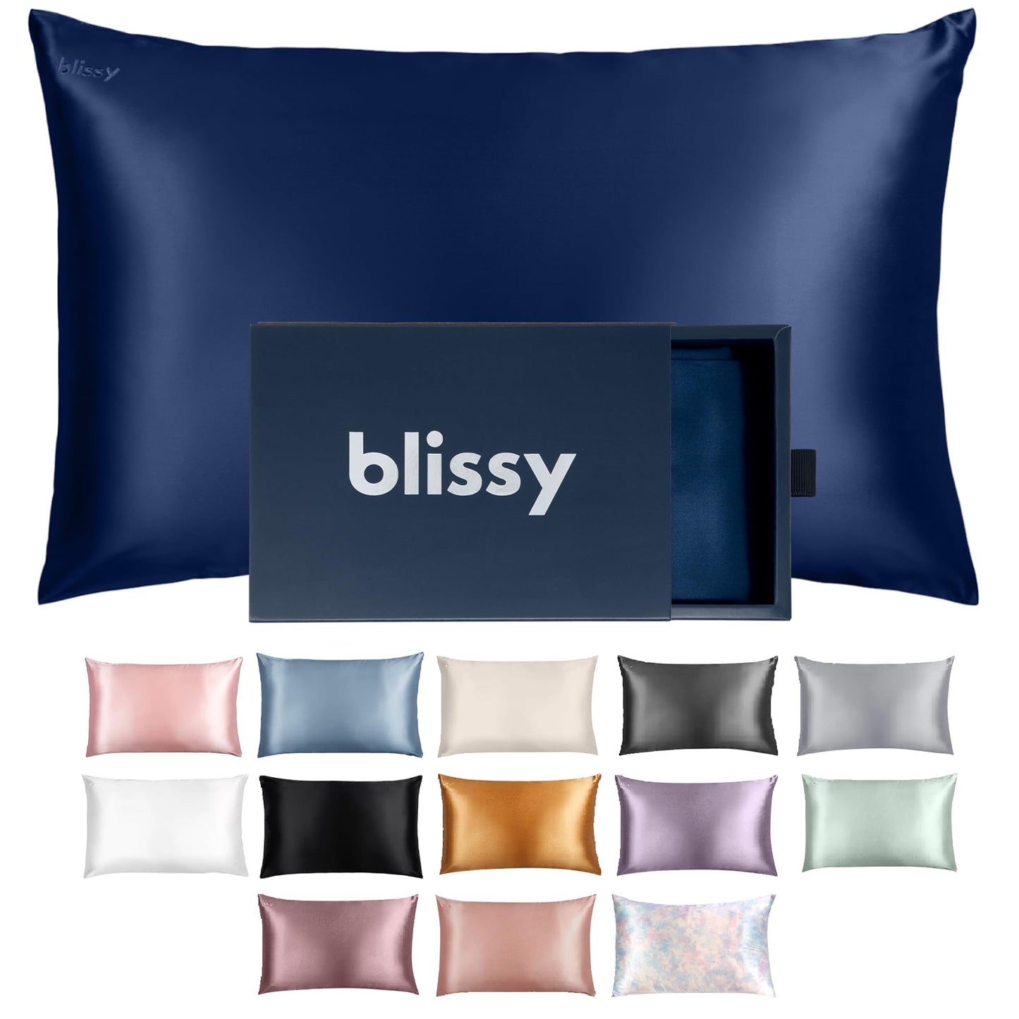 Blissy Silk Pillowcase - 100% Pure Mulberry Silk - 22 Momme 6A High-Grade Fibers - Silk Pillow Cover for Hair & Skin - Regular, Queen & King with Hidden Zipper (Queen, Blissy White)