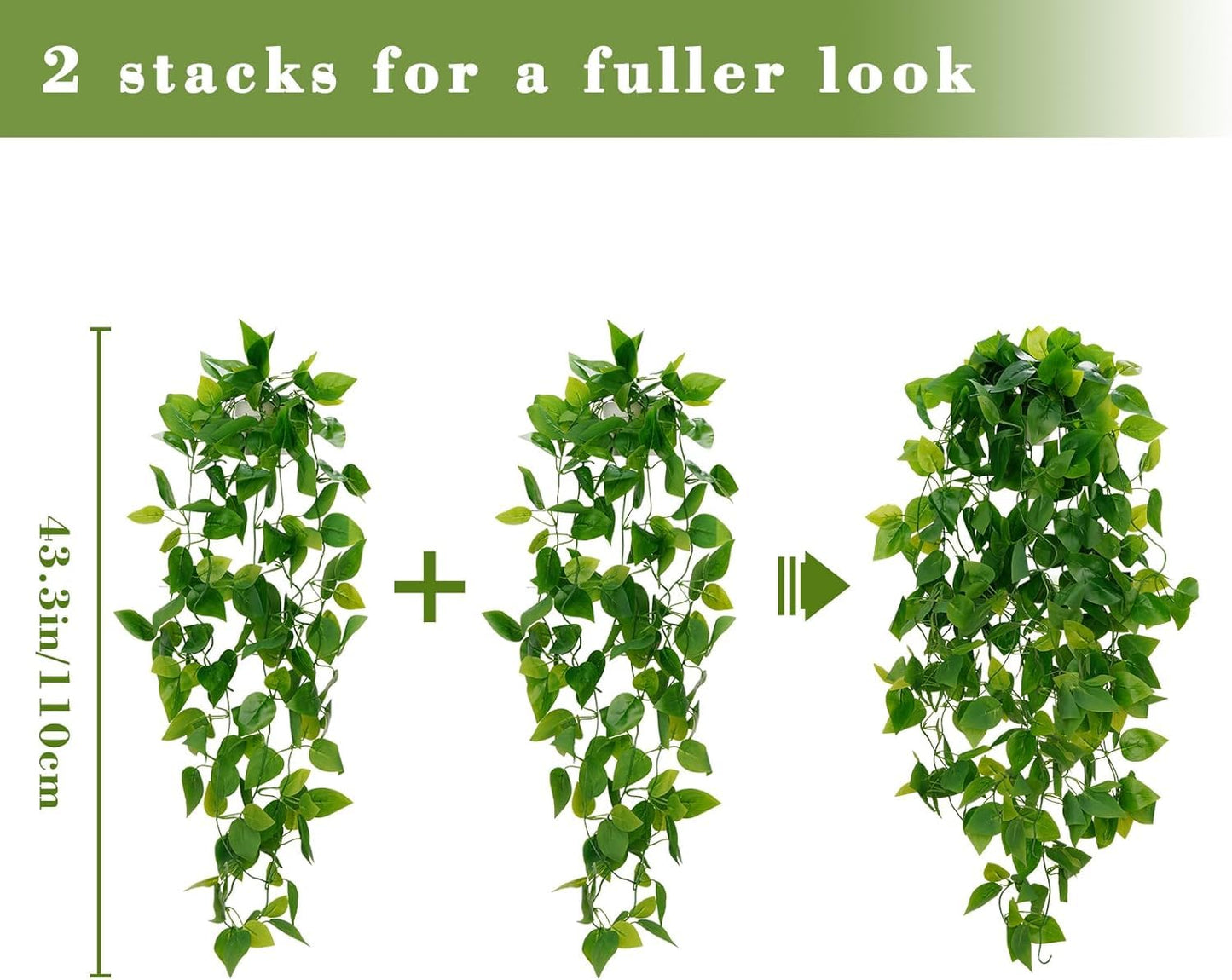 BLEUM CADE Fake Hanging Plants, 2pcs Artificial Hanging Plant, Faux Pothos Vines Hanging Plant Greenery for Wall Home Living Room Indoor Outdoor Decor (No Baskets)