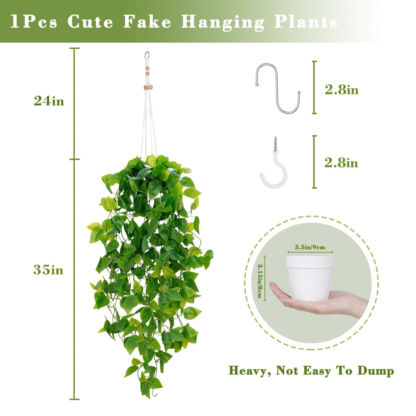 BLEUM CADE Fake Hanging Plants, 2pcs Artificial Hanging Plant, Faux Pothos Vines Hanging Plant Greenery for Wall Home Living Room Indoor Outdoor Decor (No Baskets)