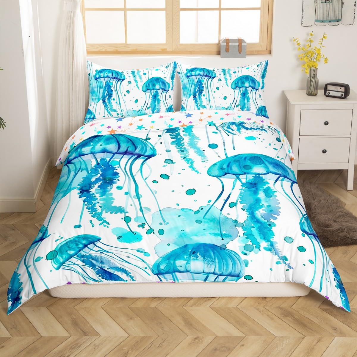 Feelyou Blue Marble Bedding Duvet Cover Set Modern Marble Aesthetic Bedding Set Retro Watercolor Artwork Design Comforter Cover Set Abstract Marble Texture Printed Bedspread Cover King, No Comforter