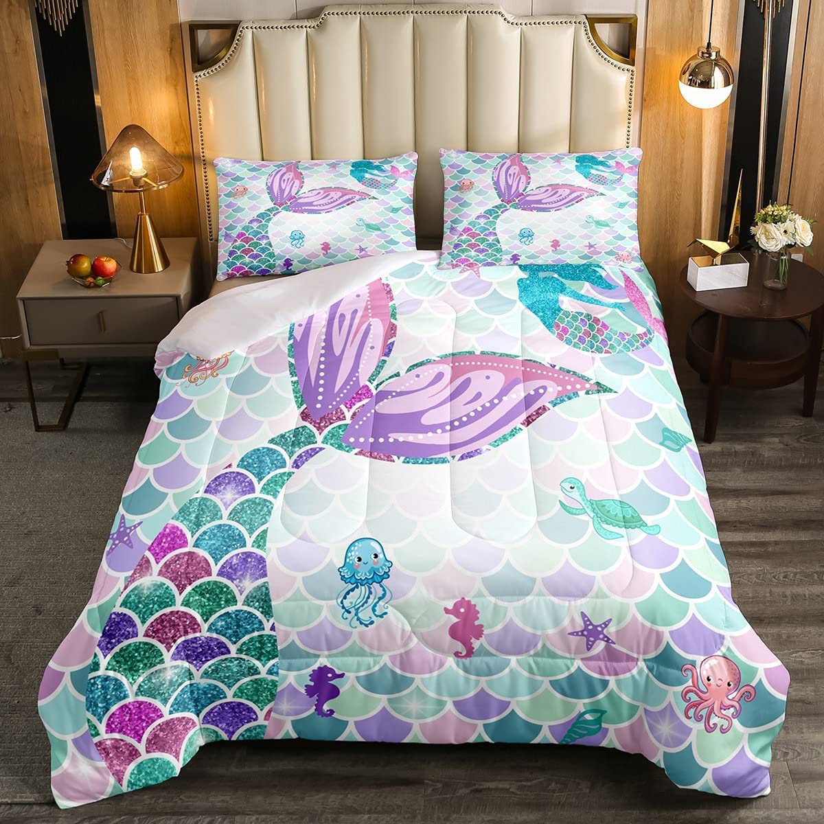 Erosebridal Golden Marble Grain Bedding Set Queen,Gradient Marble Texture Duvet Insert Marble Pattern Printed Abstract Comforter Set Ink Fluid Art Bed Quilt Pastel Purple Teal Green Marble Decor