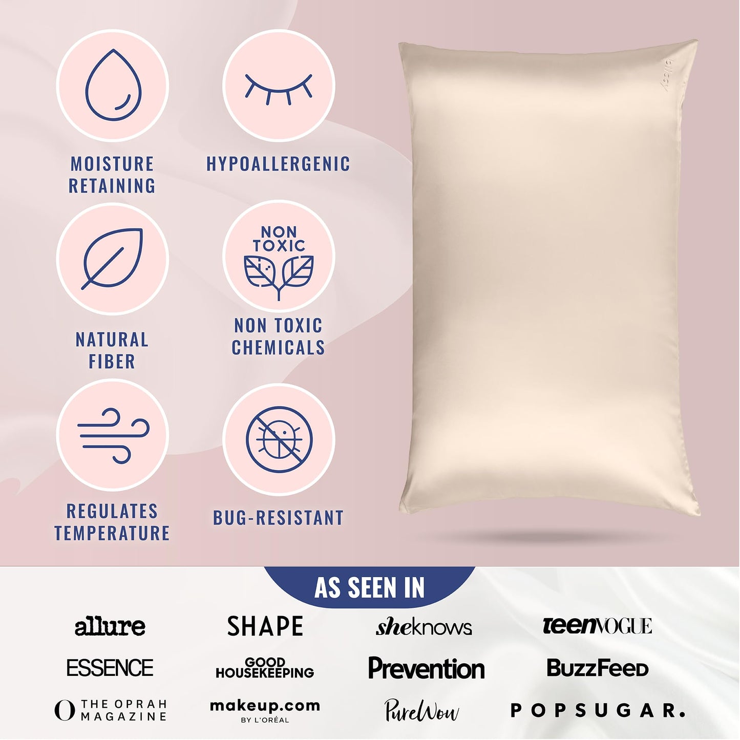 Blissy Silk Pillowcase - 100% Pure Mulberry Silk - 22 Momme 6A High-Grade Fibers - Silk Pillow Cover for Hair & Skin - Regular, Queen & King with Hidden Zipper (Queen, Blissy White)