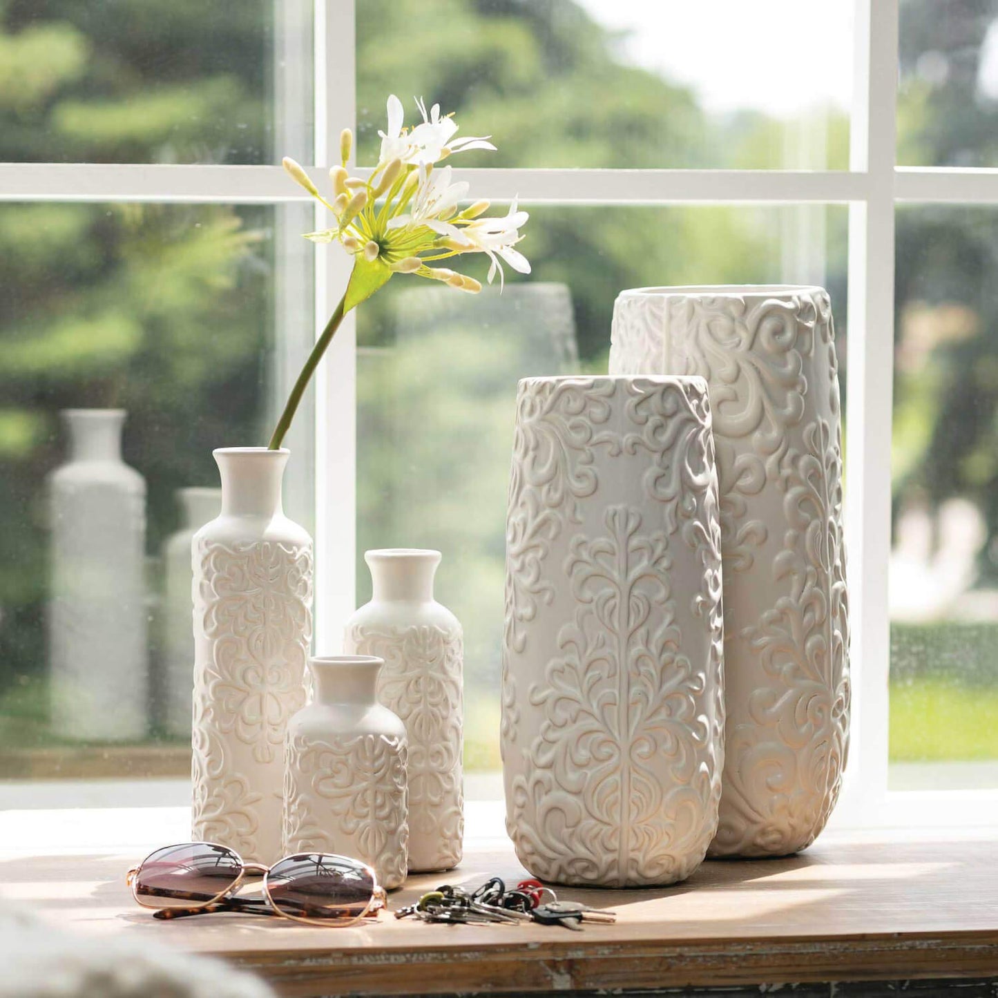 Sullivans White Ceramic Vase Set, Farmhouse Decor, Home Decorative Vase, Vases For Your Kitchen, Bedroom, Office, Living Room, Bathroom, & Shelf Centerpiece Table Decorations (CM2333)