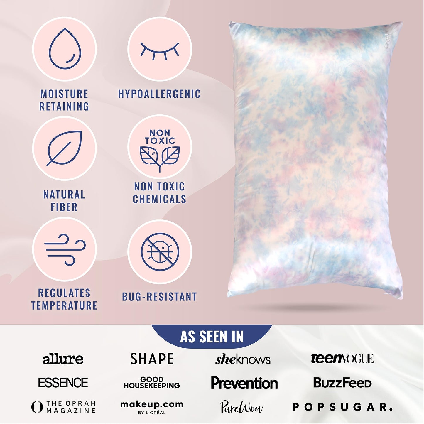 Blissy Silk Pillowcase - 100% Pure Mulberry Silk - 22 Momme 6A High-Grade Fibers - Silk Pillow Cover for Hair & Skin - Regular, Queen & King with Hidden Zipper (Queen, Blissy White)