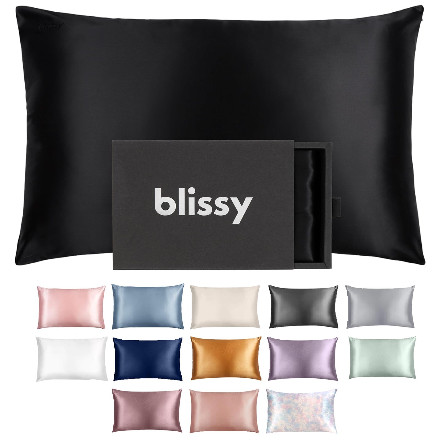 Blissy Silk Pillowcase - 100% Pure Mulberry Silk - 22 Momme 6A High-Grade Fibers - Silk Pillow Cover for Hair & Skin - Regular, Queen & King with Hidden Zipper (Queen, Blissy White)