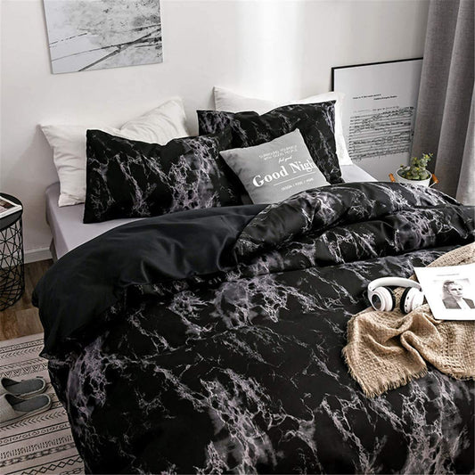 Bsmilly Marble Duvet Covers Queen Size Black Marble Bedding Set with Soft and Warm Brushed Microfiber Men Women Modern Abstract Comforter Cover with Zipper Closure, Queen Size