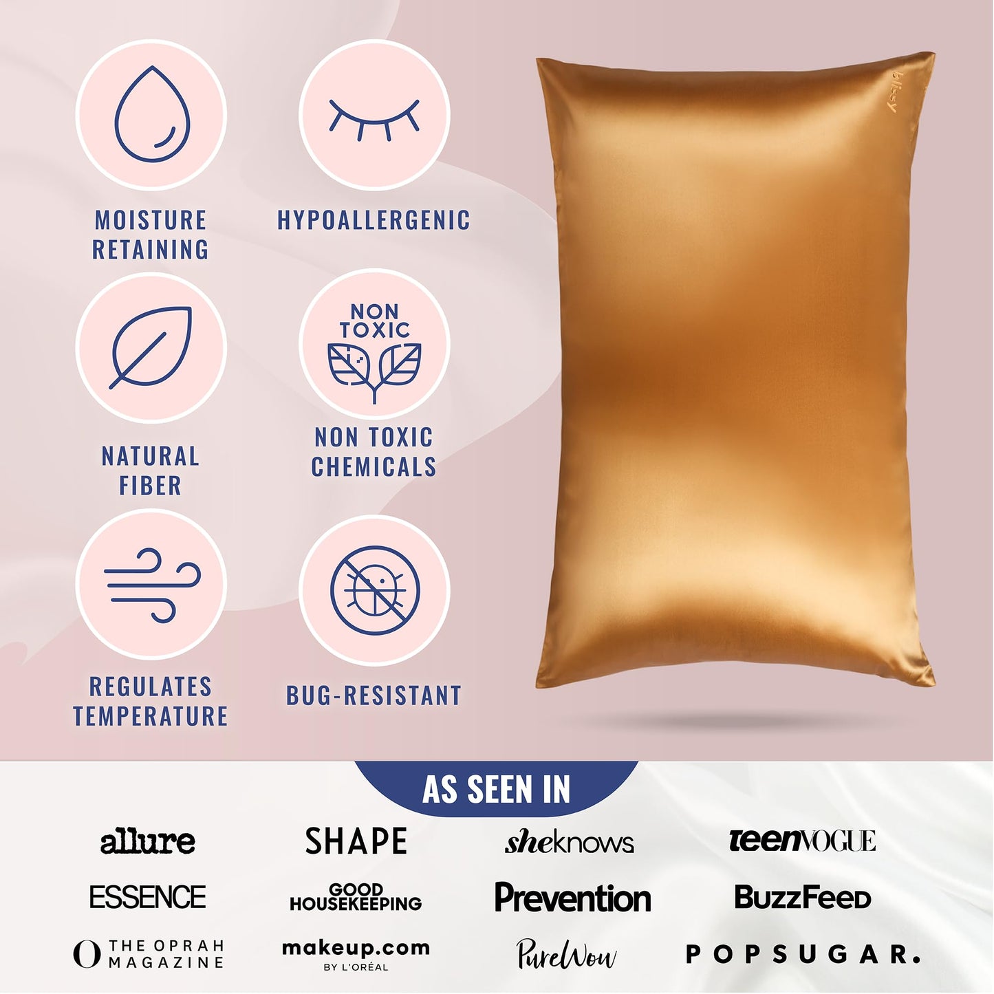 Blissy Silk Pillowcase - 100% Pure Mulberry Silk - 22 Momme 6A High-Grade Fibers - Silk Pillow Cover for Hair & Skin - Regular, Queen & King with Hidden Zipper (Queen, Blissy White)