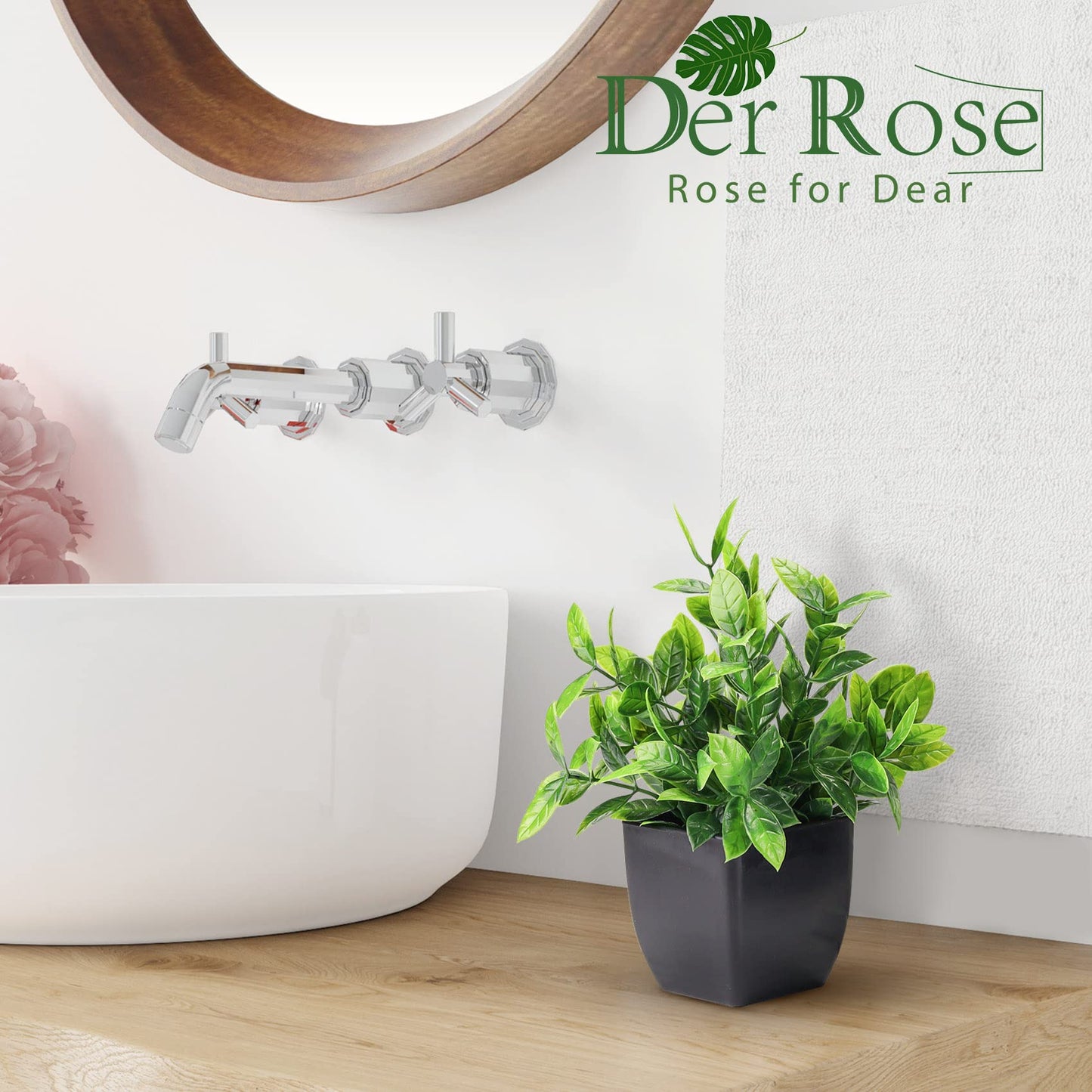 Der Rose Fake Plants 4 Packs Artificial Plants Small Faux Plants Black Bathroom Accessories for Bathroom Home Office Desk Decor Indoor