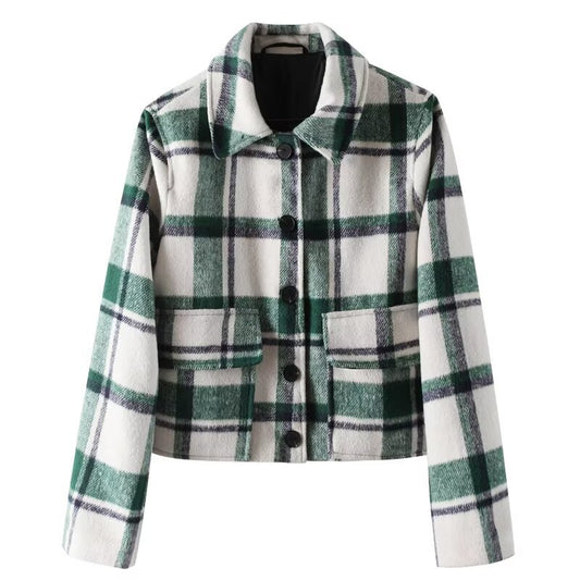 Summer European And American Style Stickers Pocket Decoration Plaid Short Coat