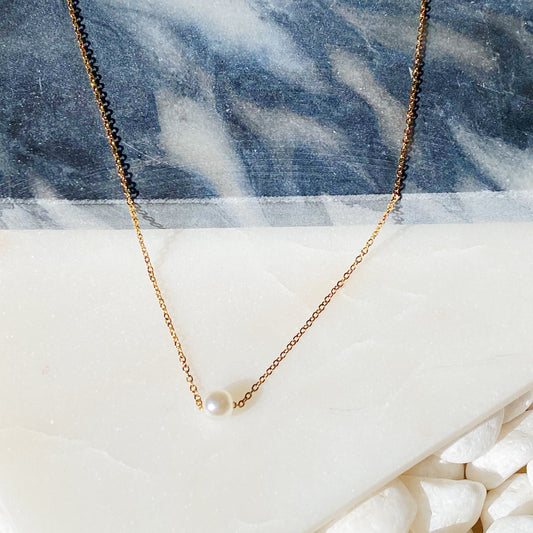 Dainty Single Pearl Necklace by Ellisonyoung.com