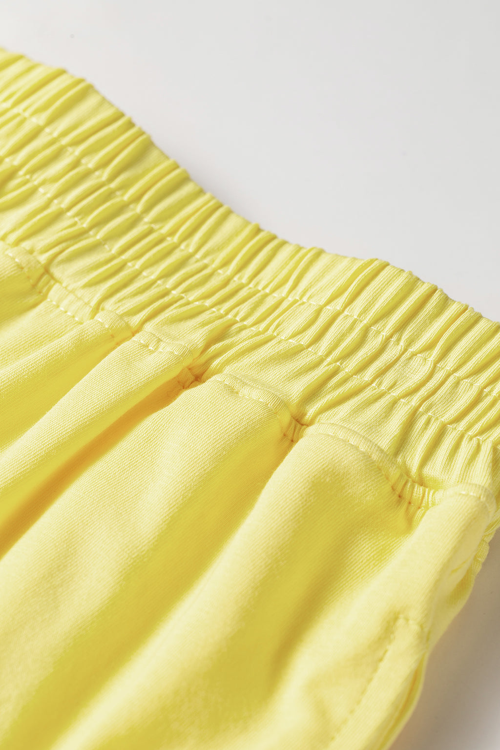 Yellow Cream Solid Short Sleeve Elastic Waist Pocket Casual Two Piece Short Set