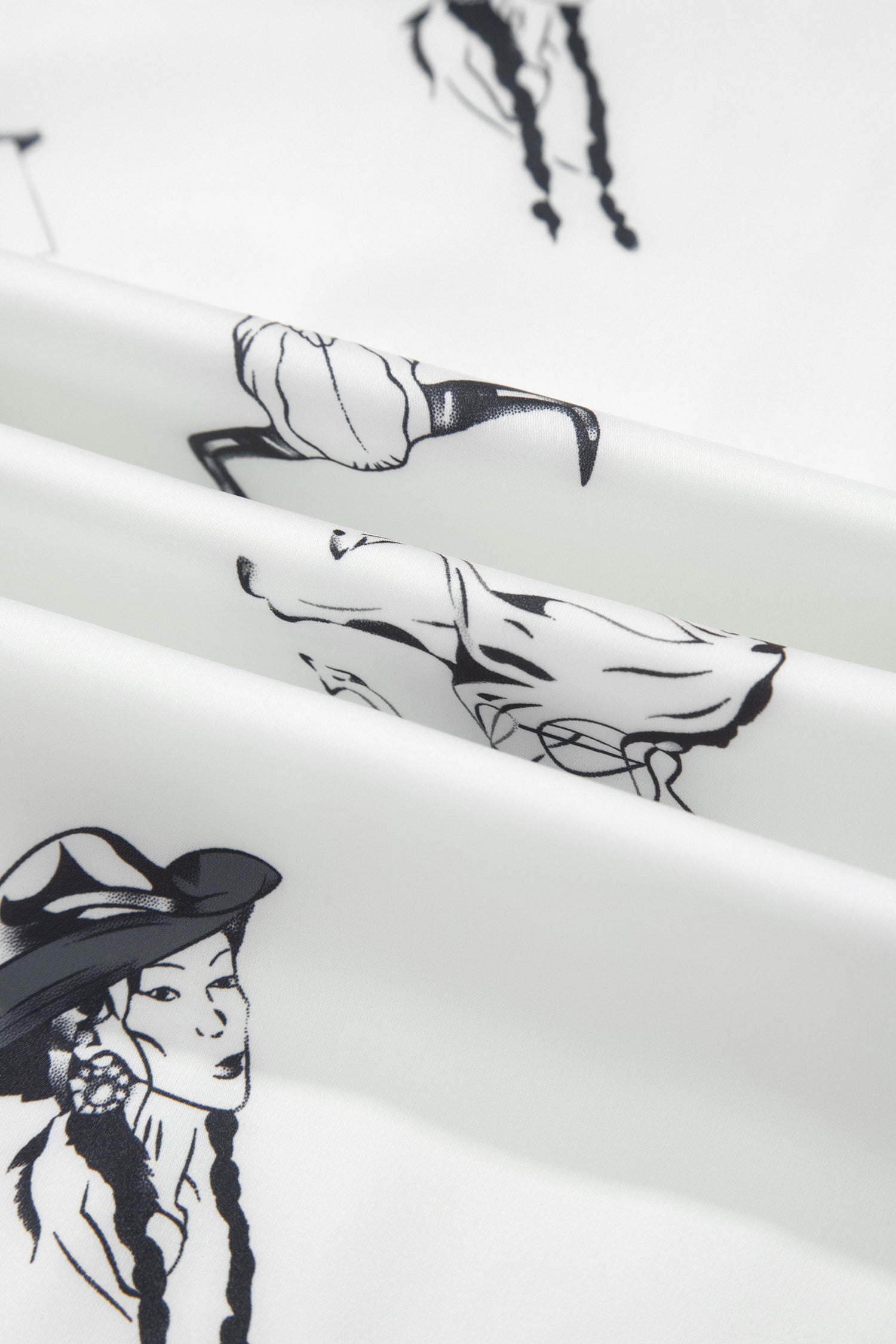 White Western Print Satin Long Skirt
