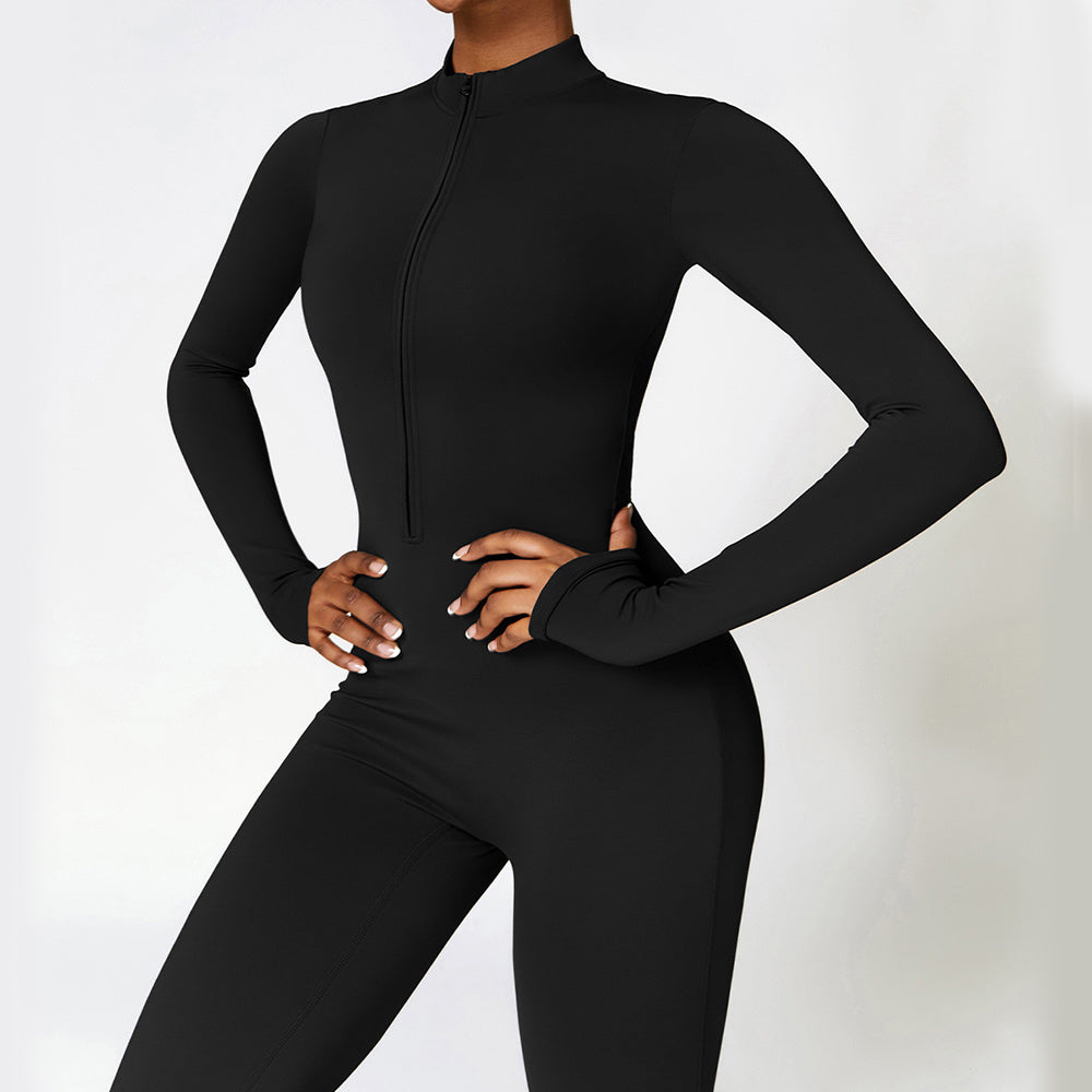 Warm Zipper Long-Sleeved Jumpsuit Yoga Fitness Sports Pants Bodysuit