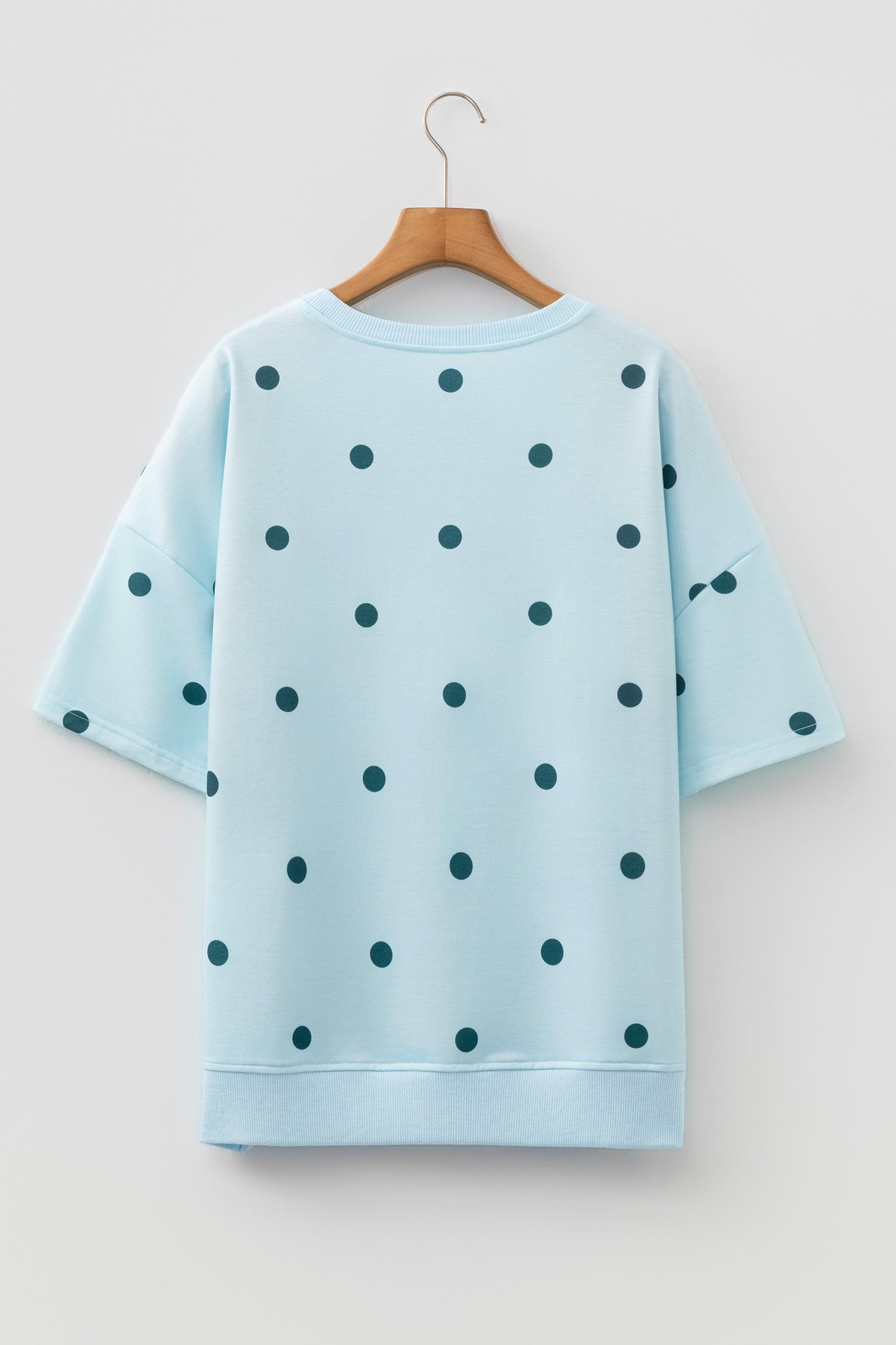 Sky Blue Polka Dot Print Crossed Seam Detail Oversize Tee