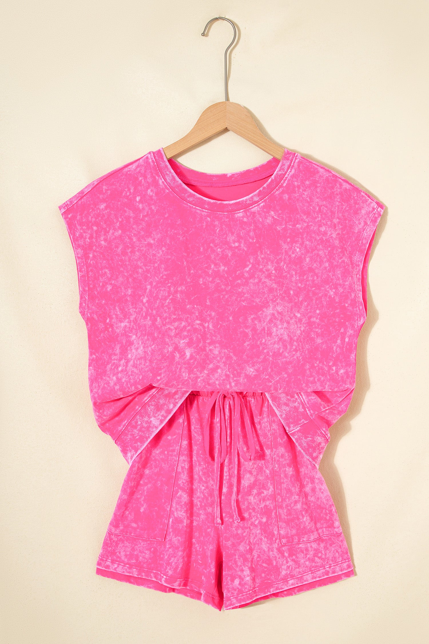 Rose Red Mineral Wash Cotton Short Set