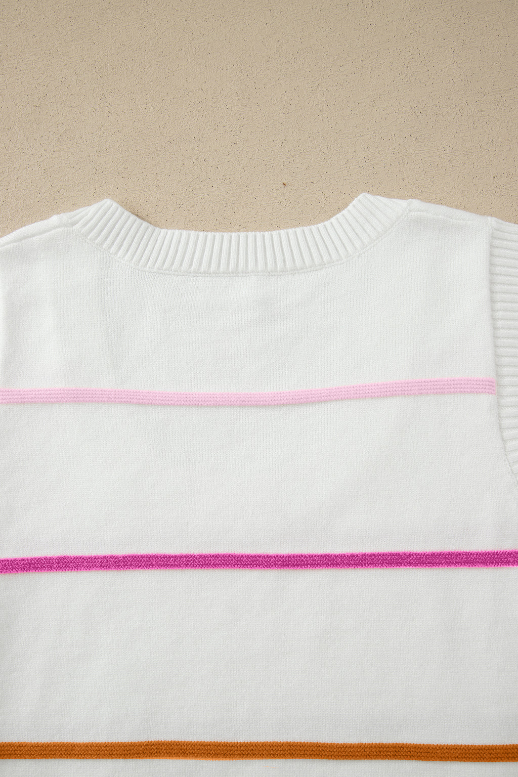 White Stripe Round Neck Knitted Sweater Tank