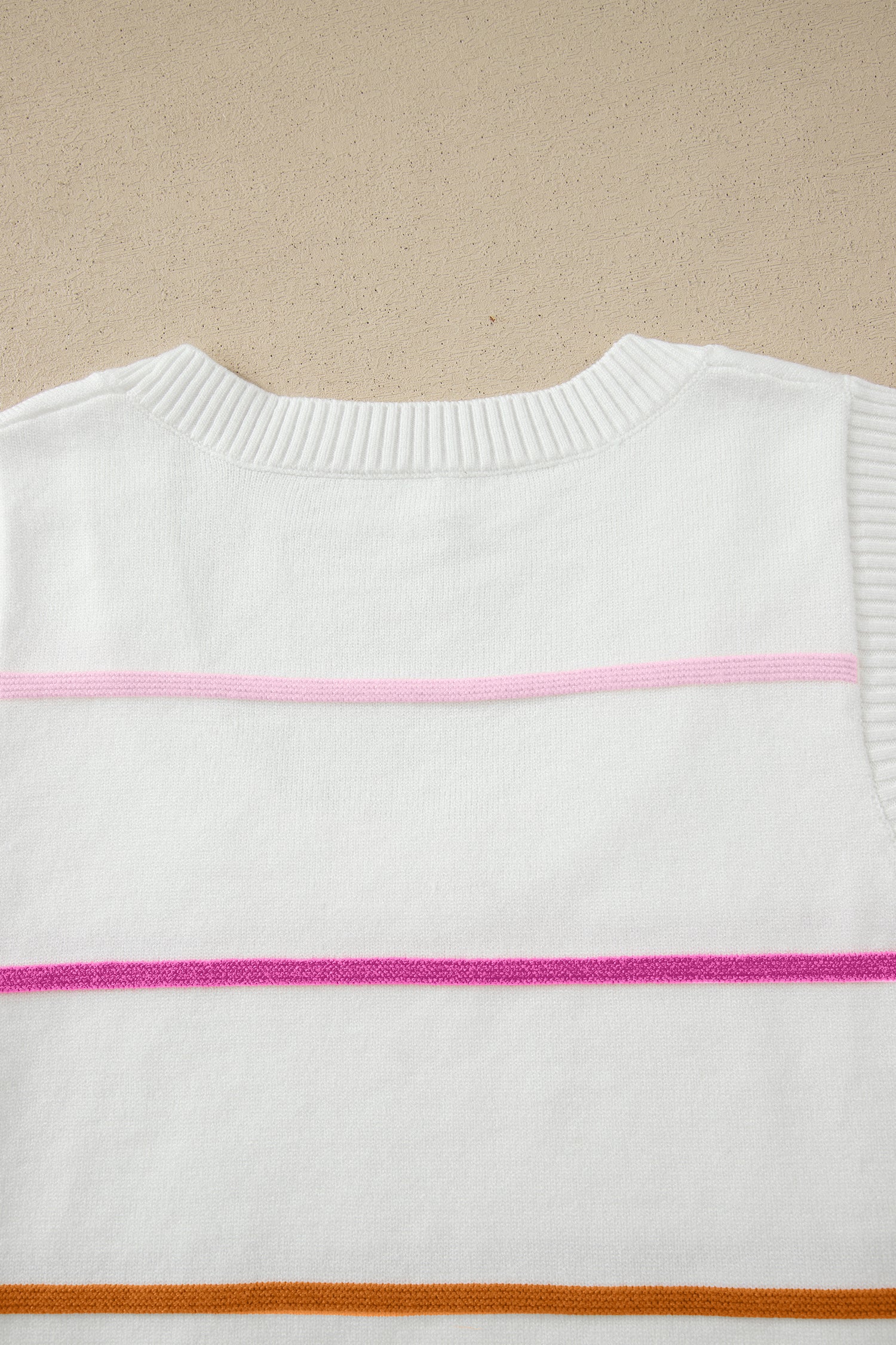 White Stripe Round Neck Knitted Sweater Tank