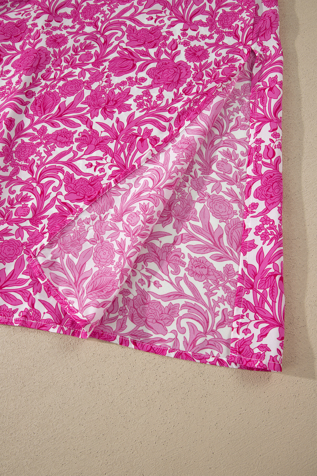 Pink Floral Print Color Block Patchwork V Neck Short Sleeve Midi Dress