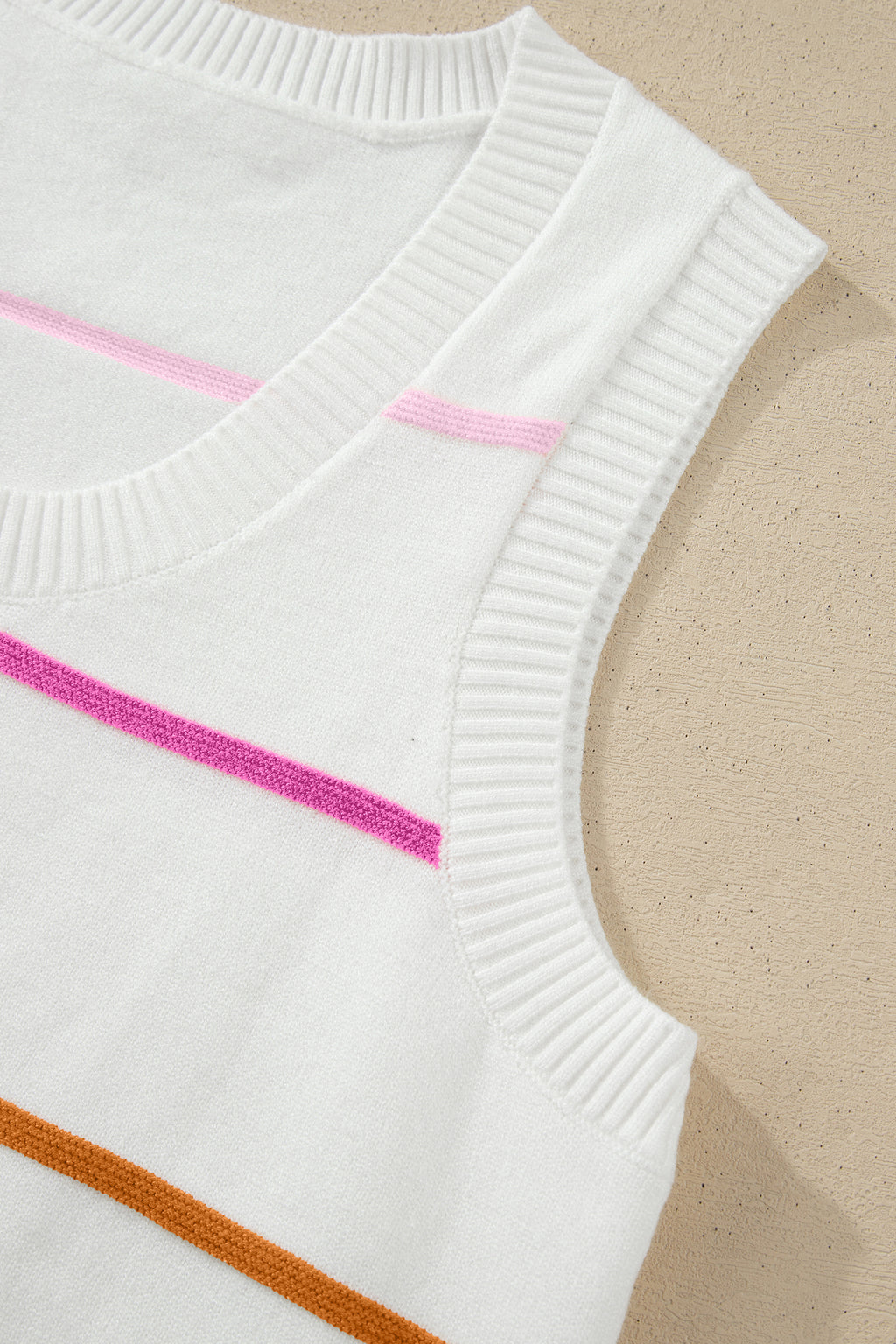 White Stripe Round Neck Knitted Sweater Tank