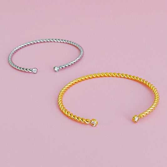 Slim And Cabled Open Bangle Bracelet by Ellisonyoung.com