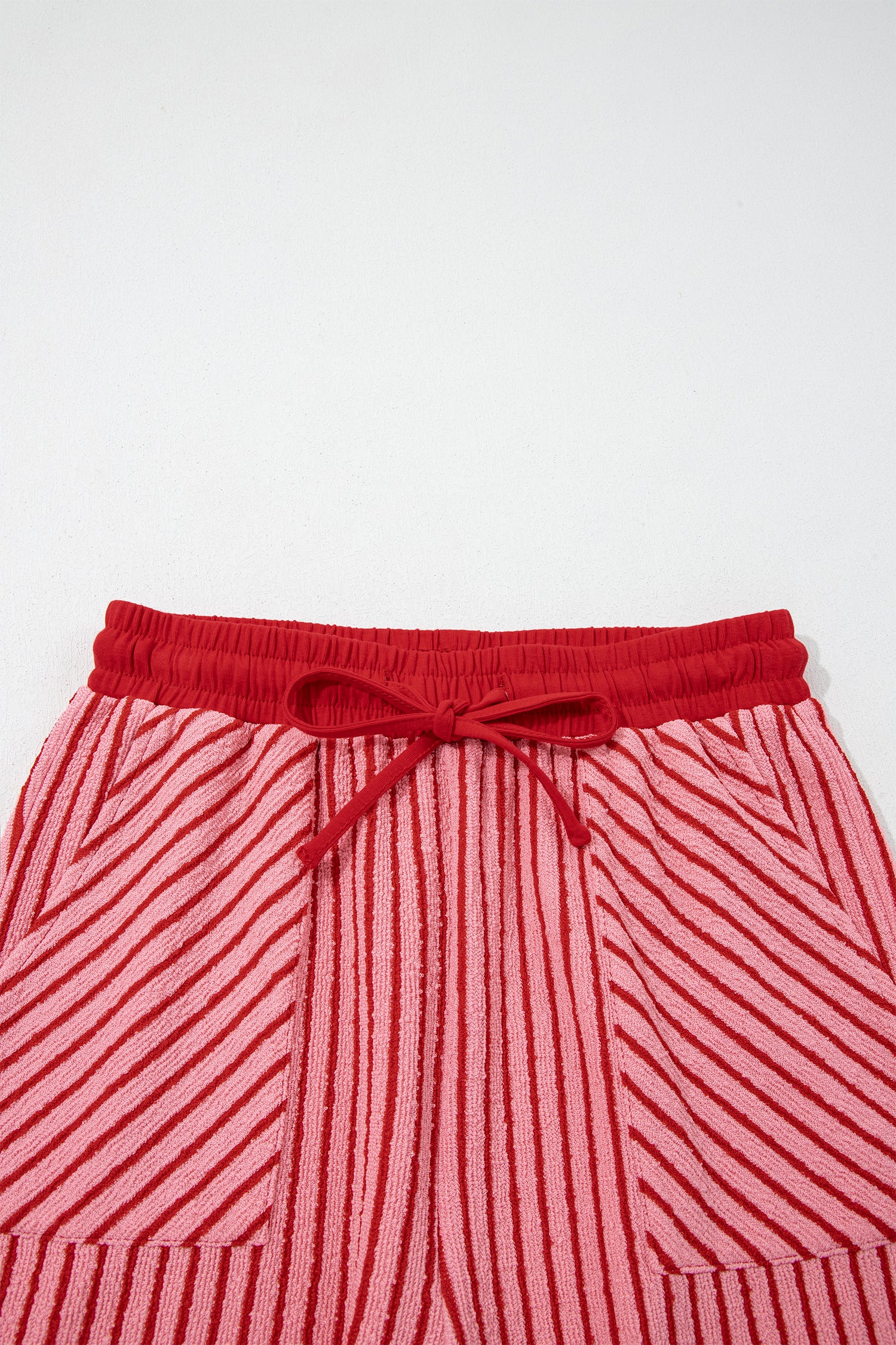 Rose Stripe Crew Neck Tee Drawstring Waist Cropped Pants Set