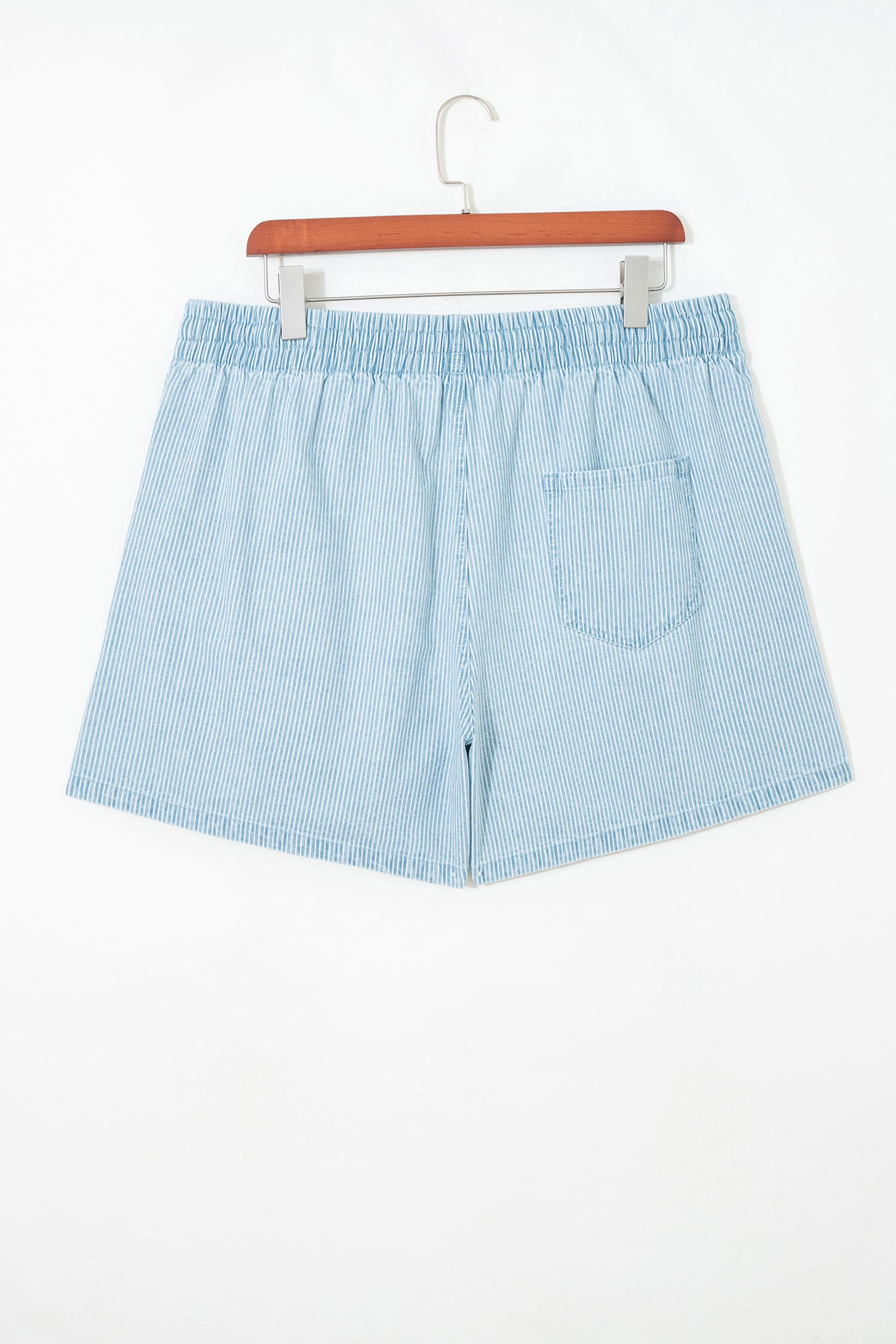 Blue Stripe Plus Size Contrast Drawstring Elastic Waist Denim Shorts
