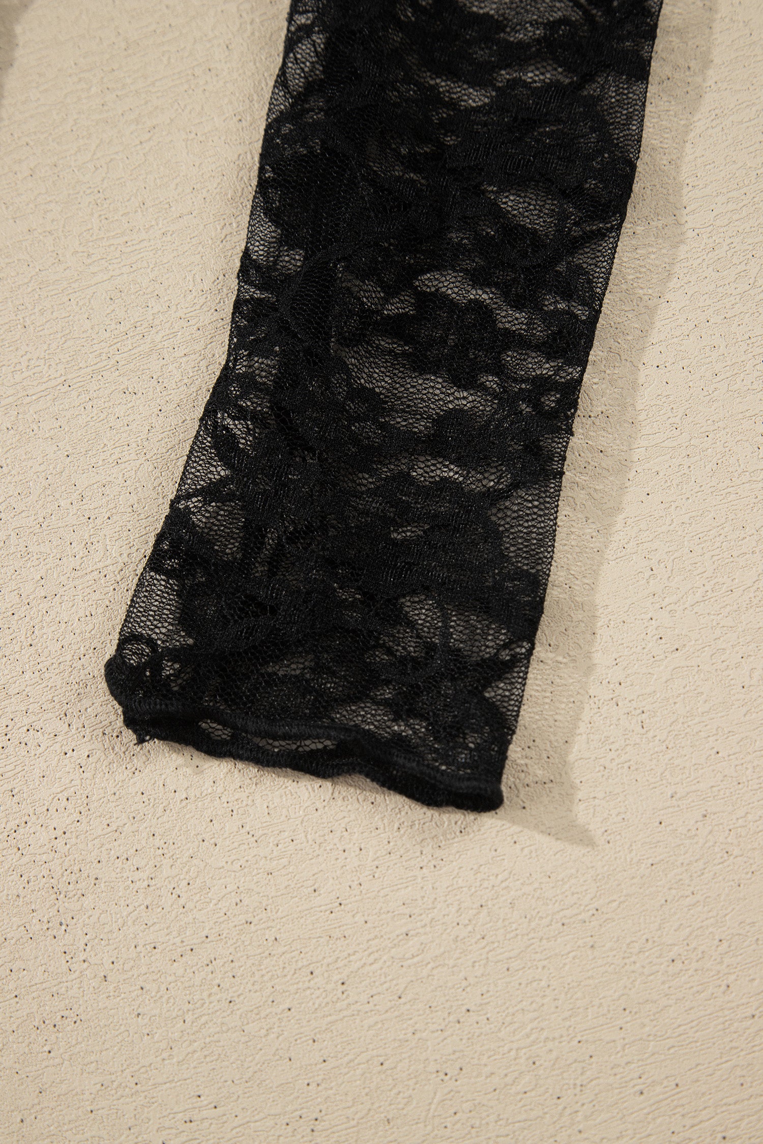 Black Sheer Floral Lace Lettuce Trim Mock Neck Long Sleeve Top