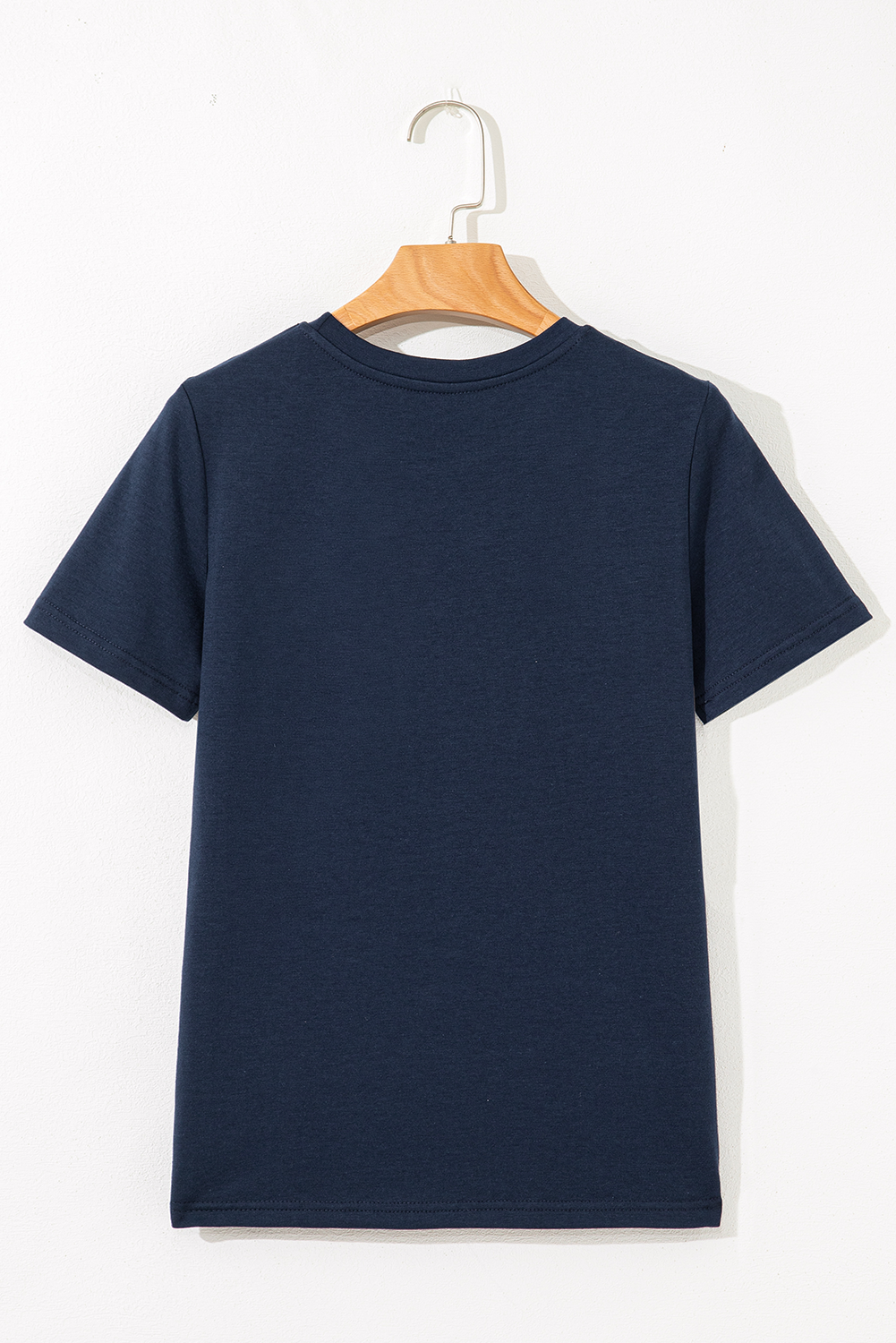 Dirty blue Solid Color Toothpick Stripe Round Neck T Shirt