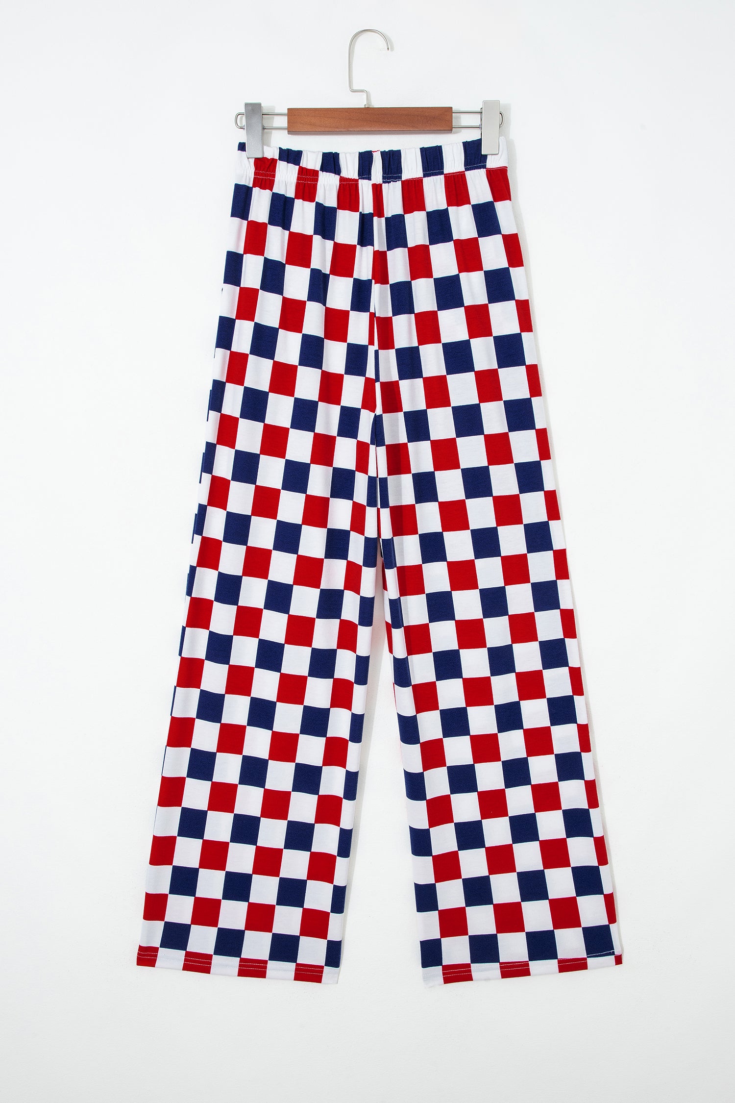 Red 2-Tone Checked Print High Waist Wide Leg Pants
